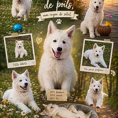 Belline a rejoint le concours — aidez-le/la à gagner de superbes lots ! bed, collage, cute, dog, flowers, grass, happy, lake, nature, outdoor, paw_print, pet, playful, portrait, puppy, sleeping, smiling, sunset, white_dog, wooden_dock