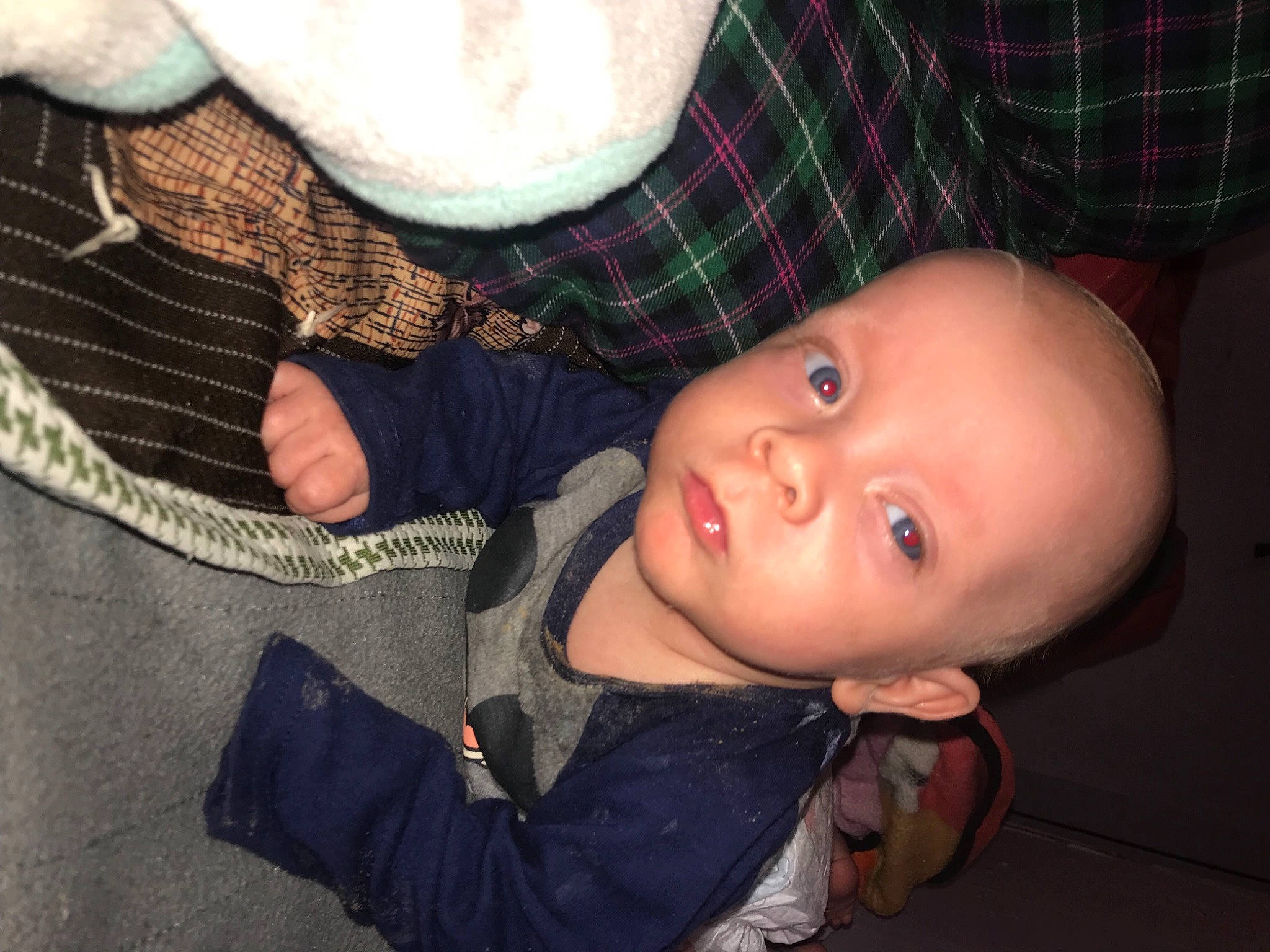 Isiah joined the competition — help win amazing prizes! baby, baby_toddler_clothing, cheek, child, comfort, cool, eye, flash_photography, gesture, iris, lip, mouth, nose, pattern, person, skin, sleeve, tartan, textile, toddler