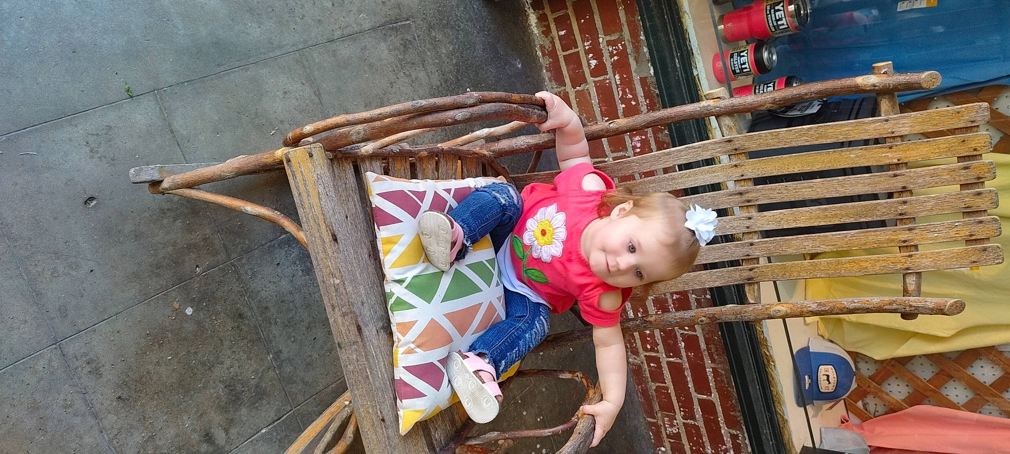 Adelina joined the competition — help win amazing prizes! baby, baby_products, baby_toddler_clothing, chair, child, fun, happy, leisure, person, play, sitting, toddler, tree, wood
