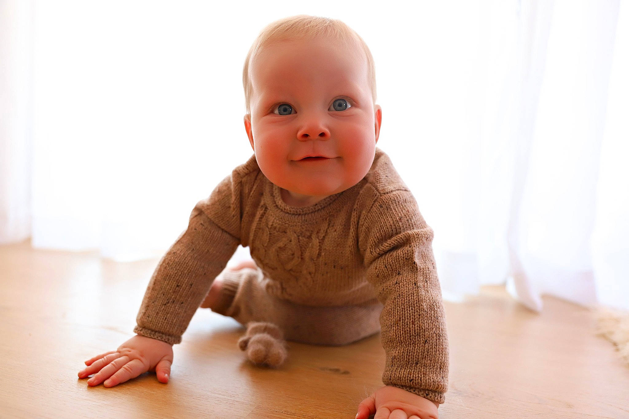 Lachlan is registered to the contest to win money with this photo: baby, baby_crawling, baby_toddler_clothing, cheek, comfort, crawling, curtain, dress, floor, flooring, happy, hardwood, joy, laminate_flooring, person, sleeve, smile, table, toddler, varnish