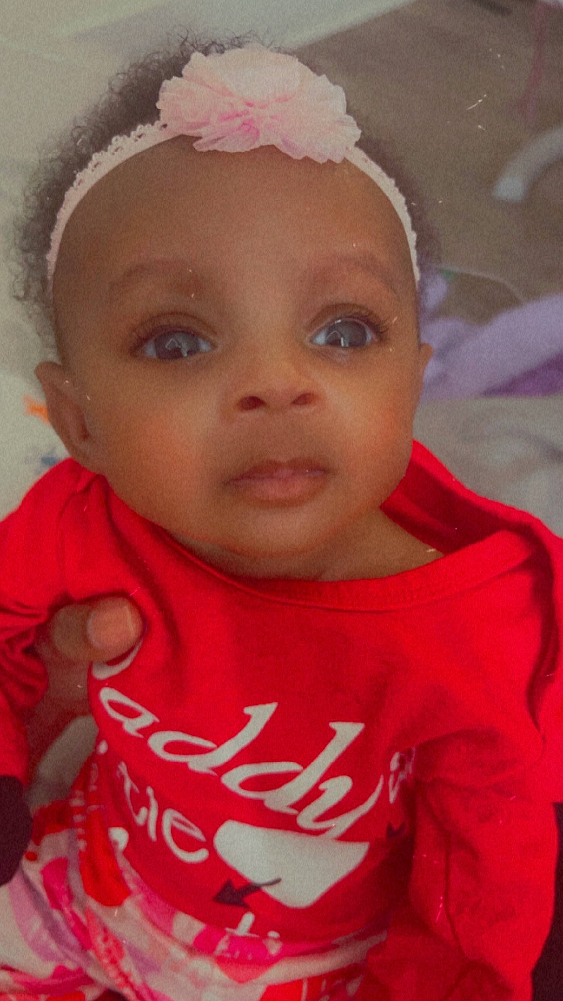 Mariah joined the competition — help win amazing prizes! baby, baby_toddler_clothing, cheek, child, clothing, eyebrow, eyelash, fashion_accessory, happy, headband, headgear, headpiece, lip, magenta, nose, person, pink, skin, sleeve, t_shirt