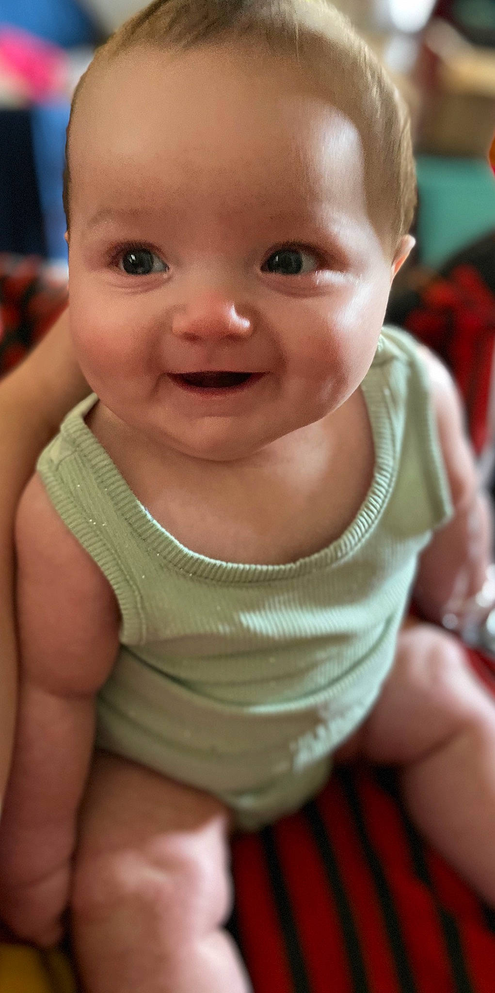 Harleigh is registered to the contest to win money with this photo: baby, baby_toddler_clothing, cheek, child, ear, eyebrow, eyelash, finger, gesture, happy, iris, lip, mouth, neck, nose, person, skin, sleeve, smile, thumb