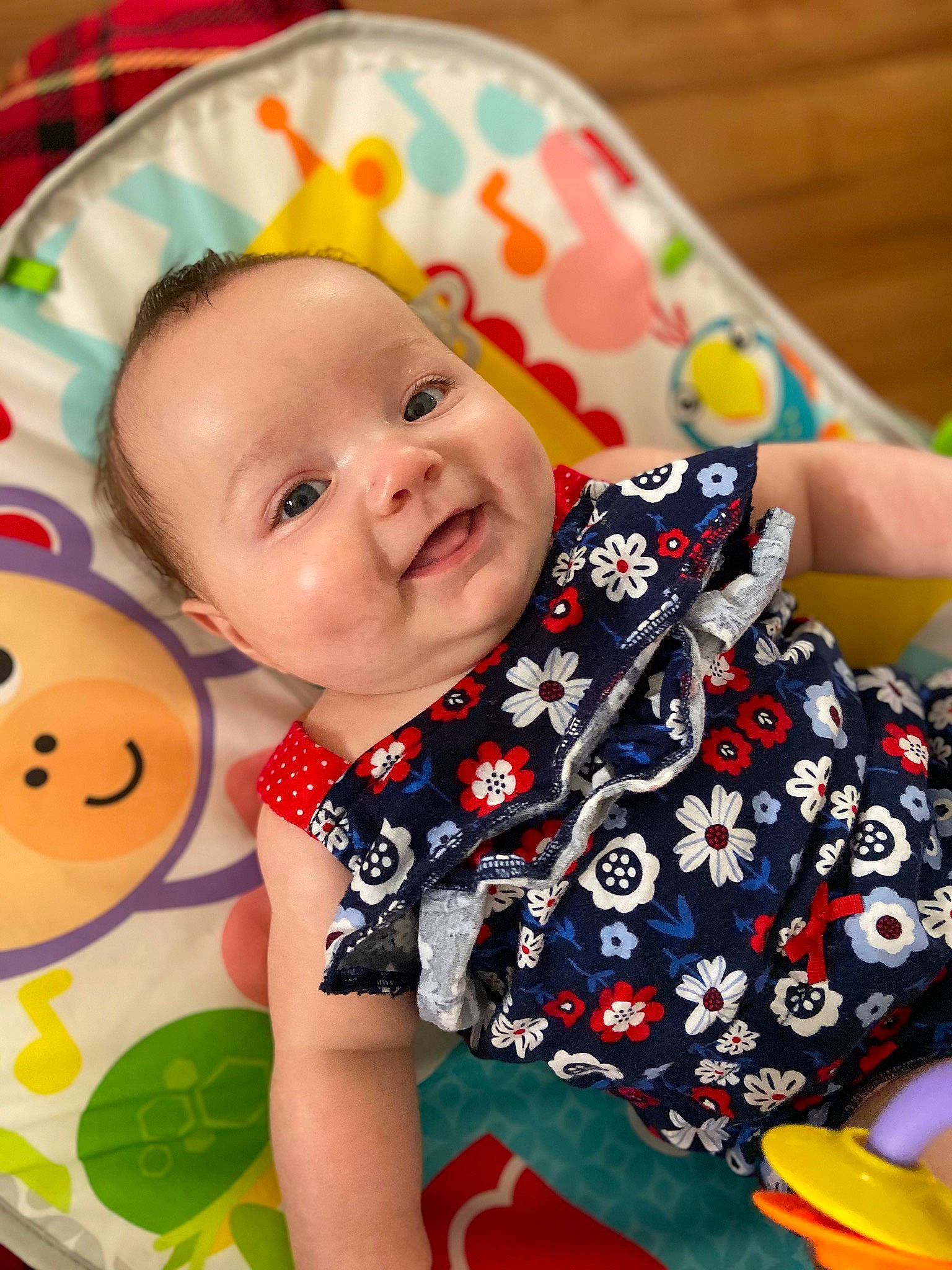 Harleigh joined the competition — help win amazing prizes! baby, baby_playing_with_toys, baby_toddler_clothing, cheek, chin, dress, eye, face, happy, head, iris, orange, person, photograph, product, skin, sleeve, smile, textile, toddler