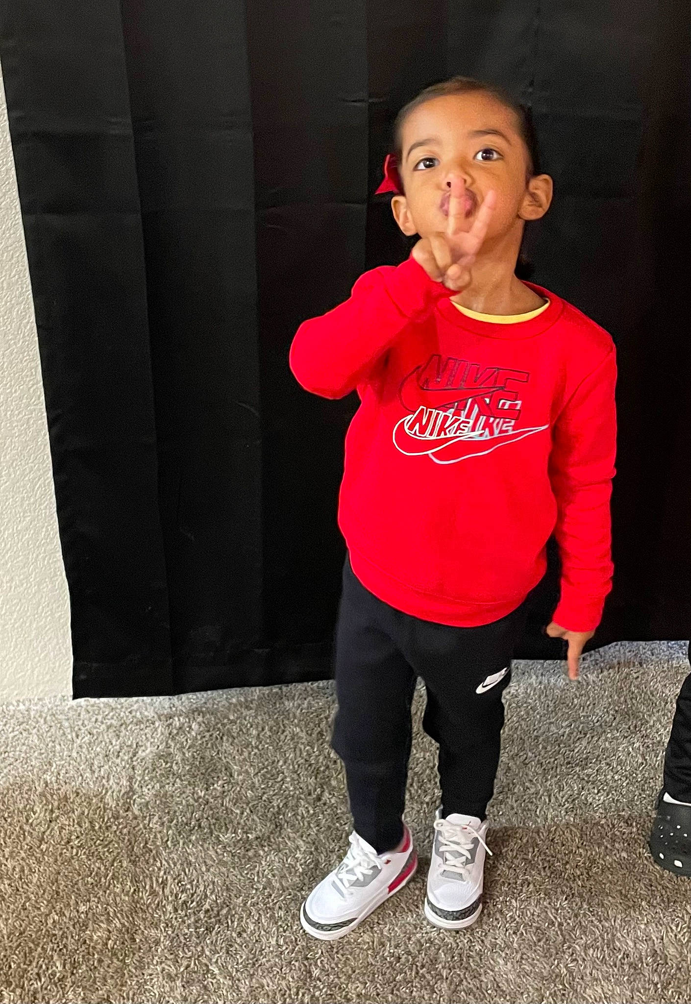 Kaliyah joined the competition — help win amazing prizes! active_pants, baby_toddler_clothing, child, face, flooring, fun, happy, head, human_leg, knee, leisure, magenta, person, physical_fitness, sitting, sleeve, sportswear, sweatpant, t_shirt, thigh