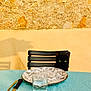 black_cat, cat, green_eyes, chair, table, plate, glass_of_water, knife, fork, cutlery, blue_tablecloth, stone_wall, plaster_wall, shadow, outdoor, pet, animal, domestic_cat, waiting, dining
