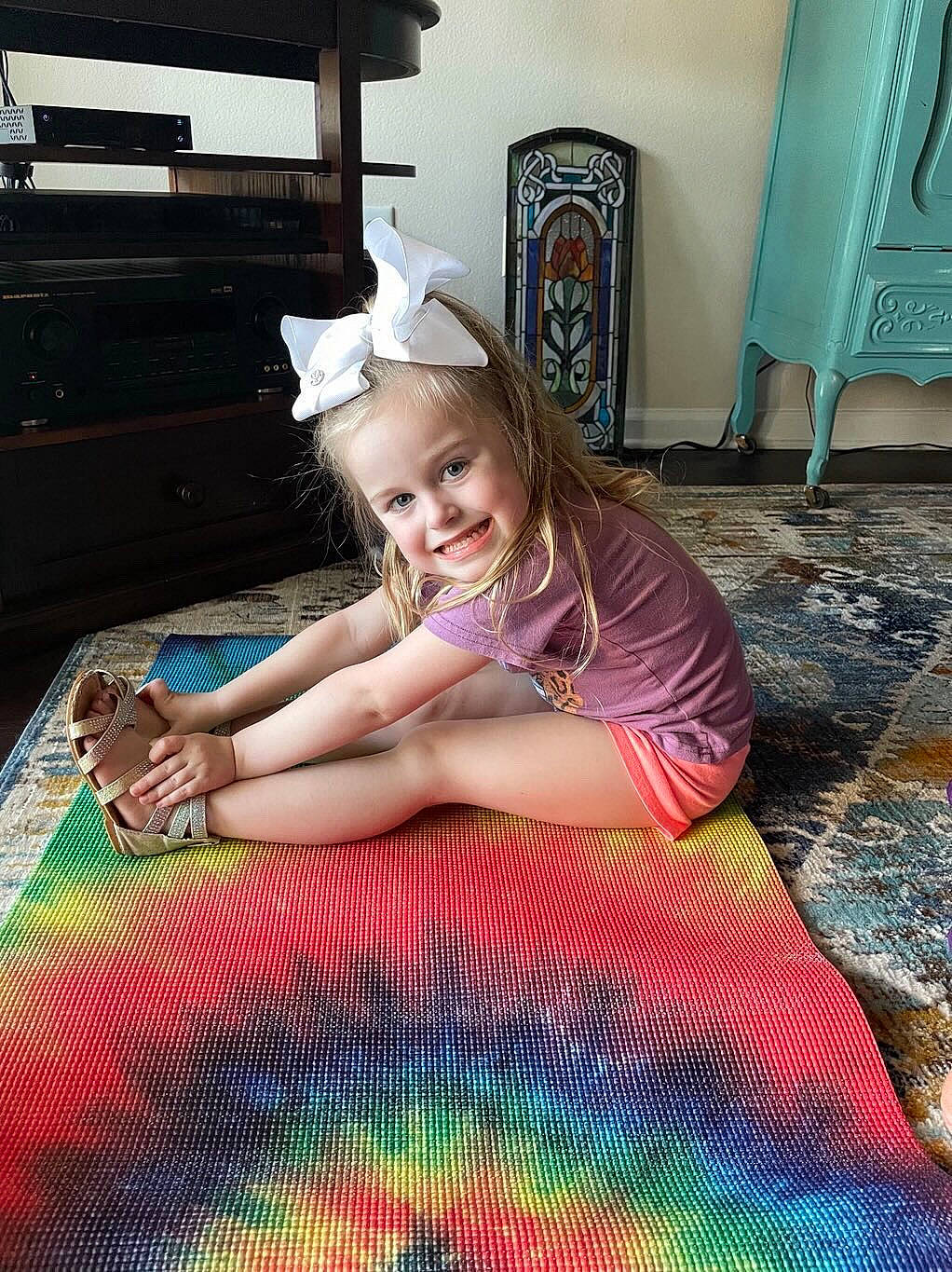 Carly joined the competition — help win amazing prizes! art, artist, beauty, child, floor, flooring, fun, happy, hat, joy, leisure, paint, pattern, person, play, sitting, smile, t_shirt, textile, toddler