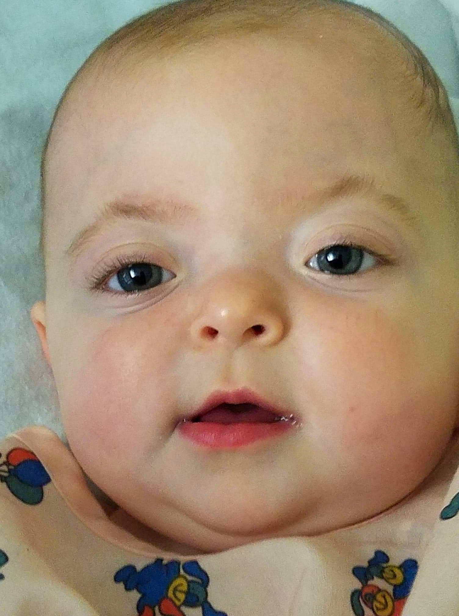 Kaelynn is registered to the contest to win money with this photo: baby, baby_making_funny_faces, cheek, child, chin, close_up, ear, eye, eyebrow, face, facial_expression, forehead, head, iris, lip, mouth, nose, organ, person, skin