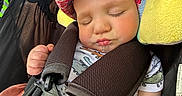 Elijah joined the competition — help win amazing prizes! baby, sleeping, car_seat, hat, drool, child, infant, face, cheeks, harness, clothing, plaid, safety, straps, cushion, soft, peaceful, young_child, headwear, rest
