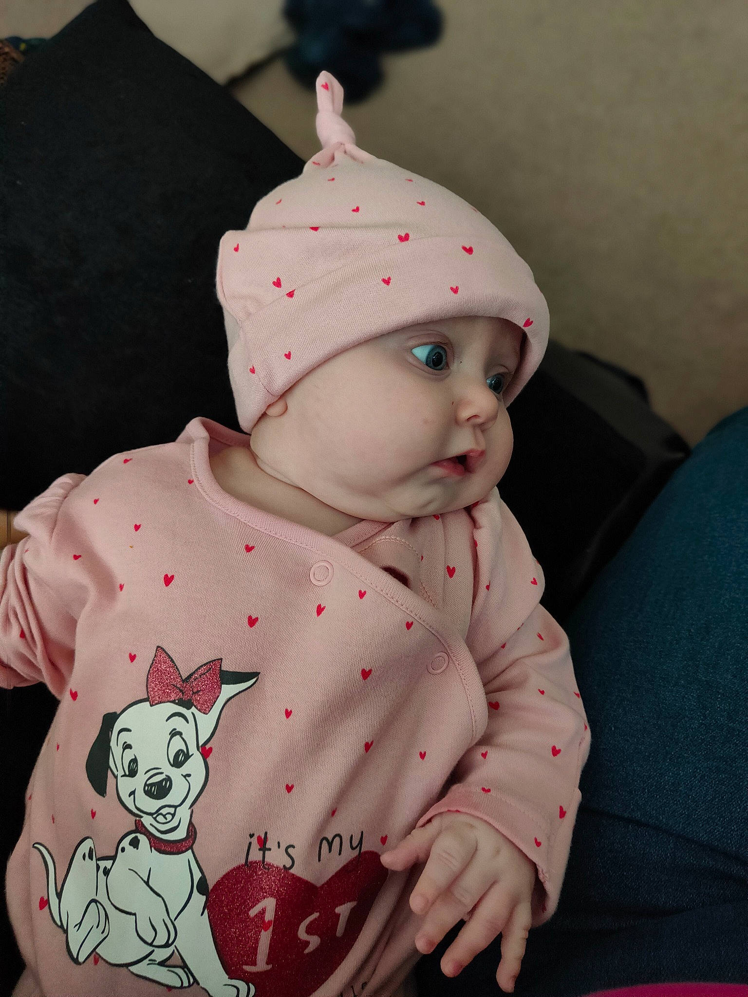 Darcie joined the competition — help win amazing prizes! baby, baby_products, baby_safety, baby_toddler_clothing, cap, carmine, cheek, child, clothing, comfort, cool, headwear, knit_cap, linens, pattern, person, pink, skin, sleeve, textile