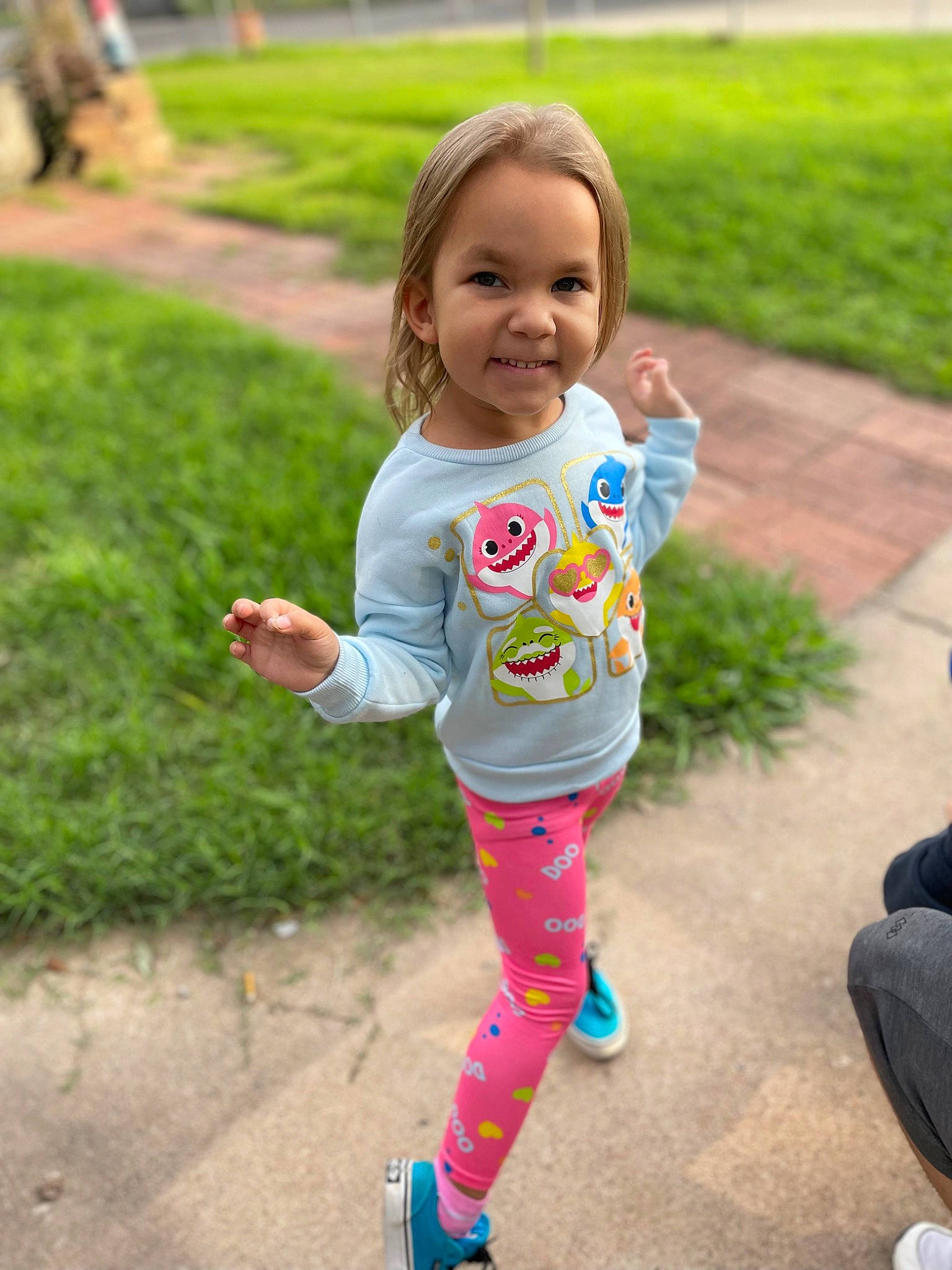 Kinsleigh joined the competition — help win amazing prizes! baby, baby_toddler_clothing, child, fun, grass, happy, head, joy, leisure, person, pink, plant, recreation, running, sleeve, smile, spring, standing, t_shirt, toddler