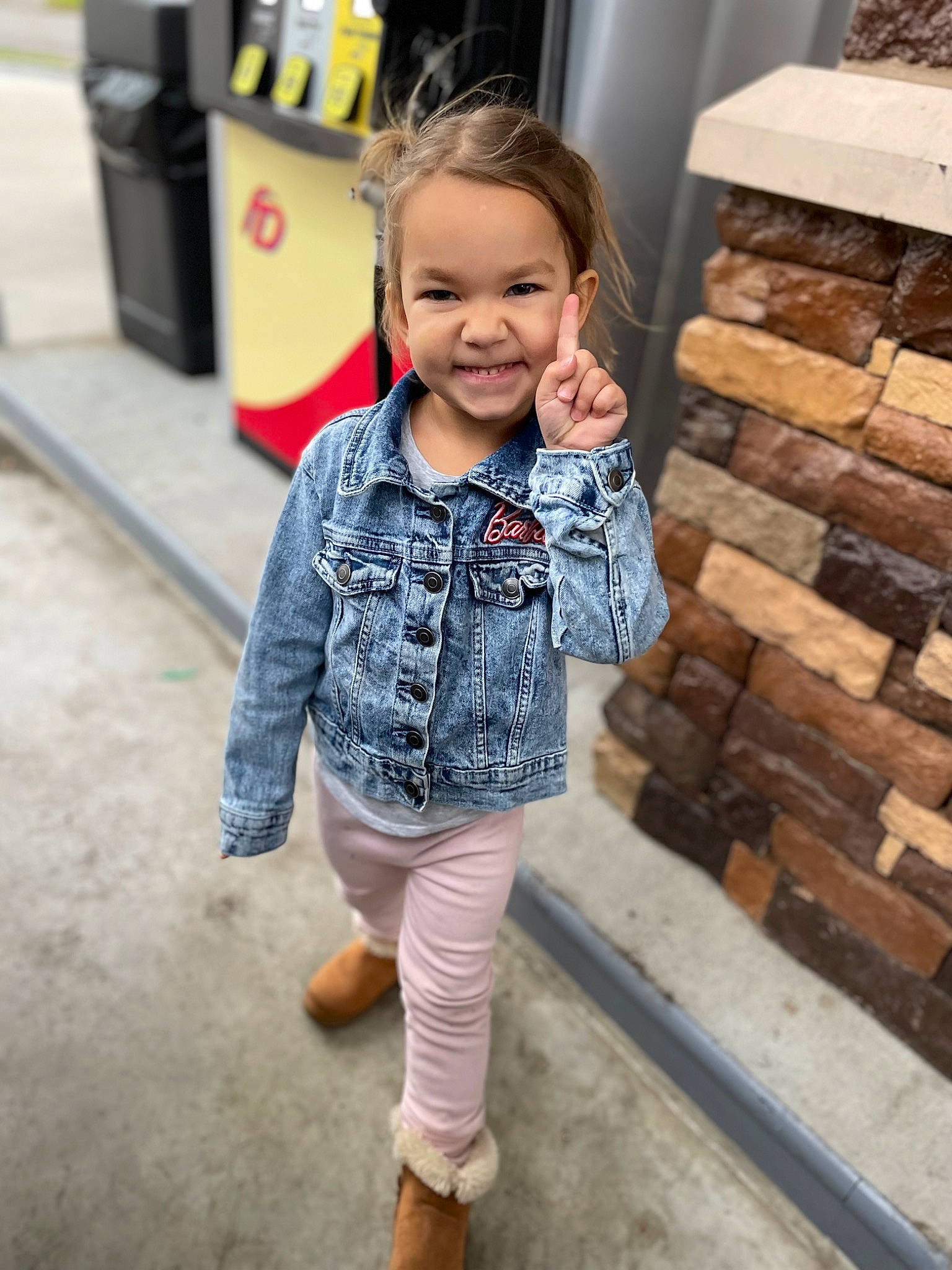 Kinsleigh joined the competition — help win amazing prizes! baby_toddler_clothing, clothing, denim, electric_blue, face, fashion_design, floor, flooring, fun, hair, happy, human_leg, joint, joy, person, shoulder, sleeve, smile, standing, toddler