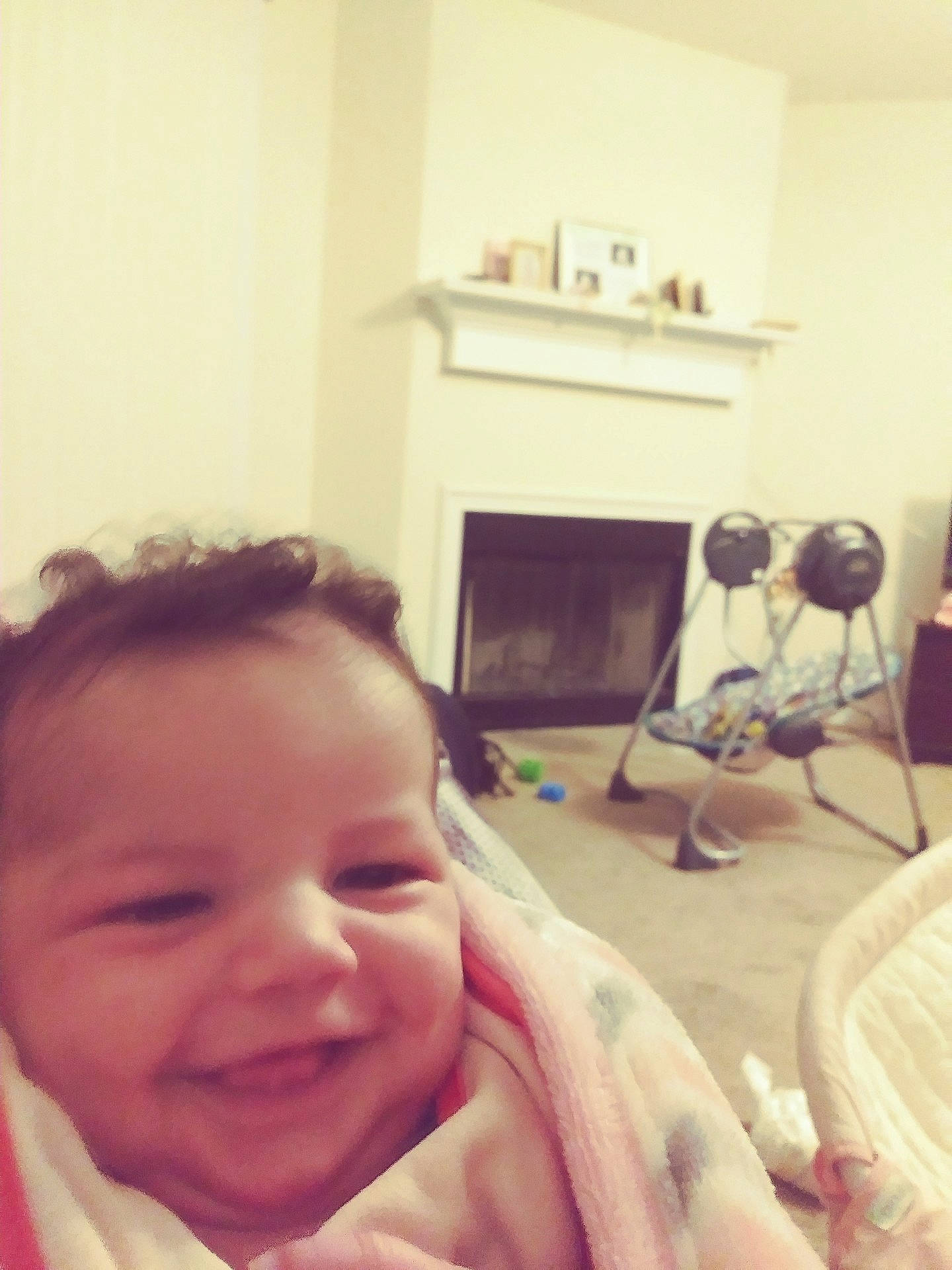 Aleecia is registered to the contest to win money with this photo: cheek, child, day, ear, eye, eyebrow, forehead, girl, hair, hairstyle, head, human_body, human_hair_color, infant, nose, person, pink, room, skin, smile