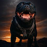 Alpha a rejoint le concours — aidez-le/la à gagner de superbes lots ! animal, black_dog, canine, close_up, clouds, collar, cute, dog, friendly, happy, leash, muzzle, nature, outdoor, pet, portrait, sky, smiling, sunset, tongue_out