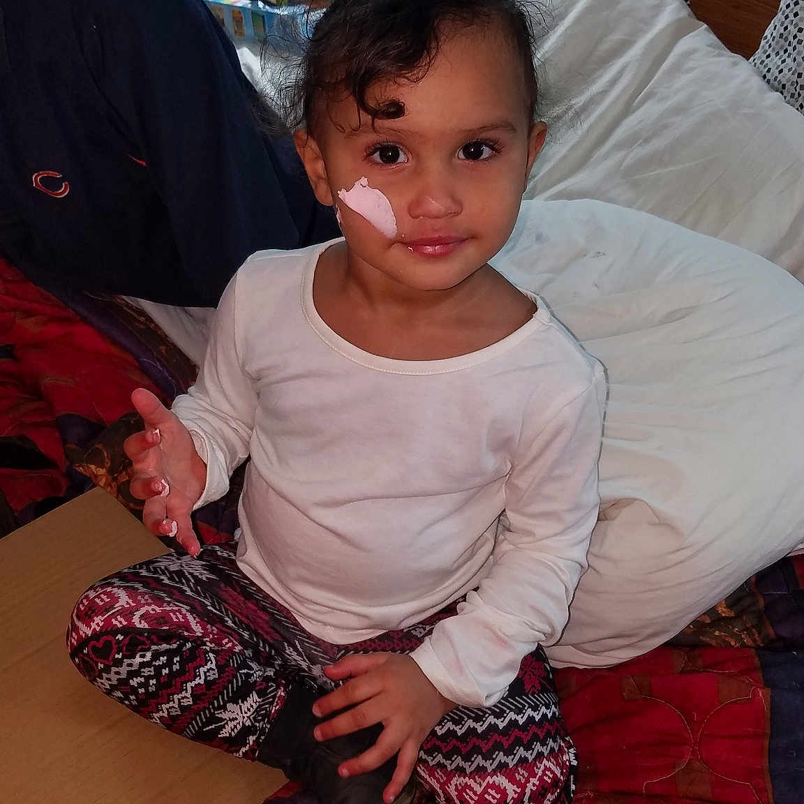 Teagan is registered to the contest to win money with this photo: abdomen, child, day, eye, fun, girl, human, infant, leg, person, product, sitting, skin, smile, textile, toddler, trunk