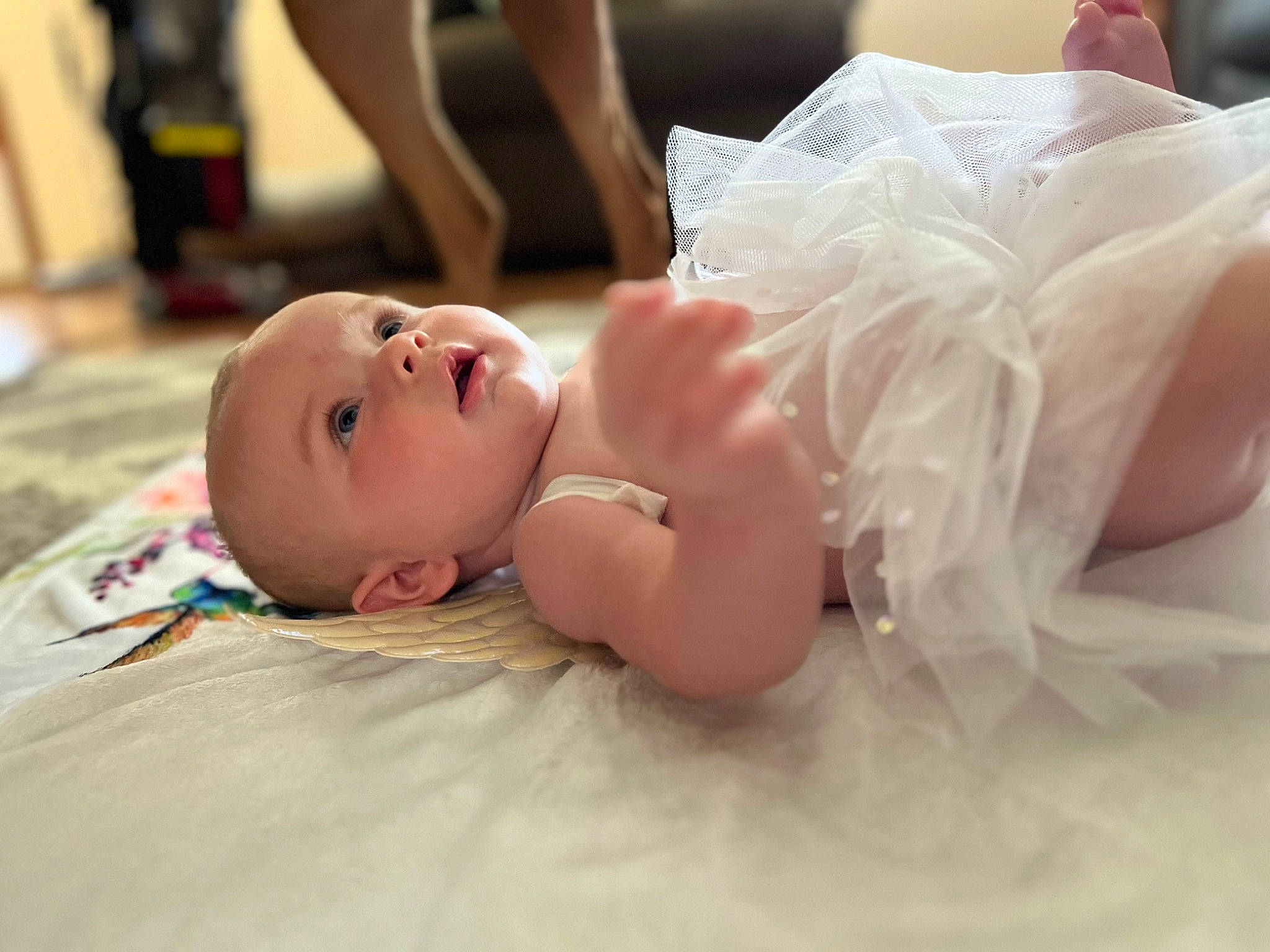 Alyvia joined the competition — help win amazing prizes! baby, bridal_accessory, bridal_clothing, bridal_veil, chest, child, comfort, dress, event, eyelash, flash_photography, flooring, gesture, happy, headpiece, jewellery, person, skin, toddler, wedding_ceremony_supply