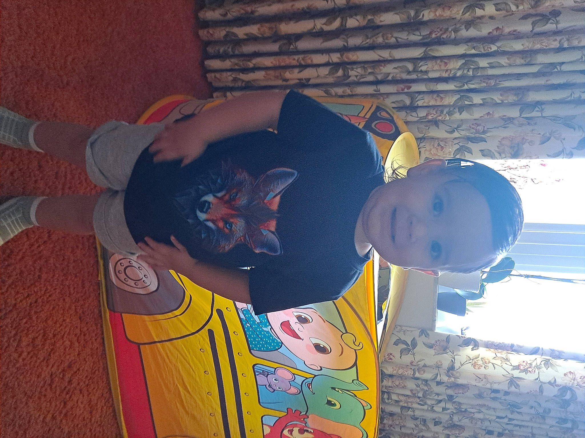 Knox joined the competition — help win amazing prizes! child, eyewear, flooring, fun, hat, joy, leisure, person, personal_protective_equipment, play, room, smile, toddler, tree, visual_arts