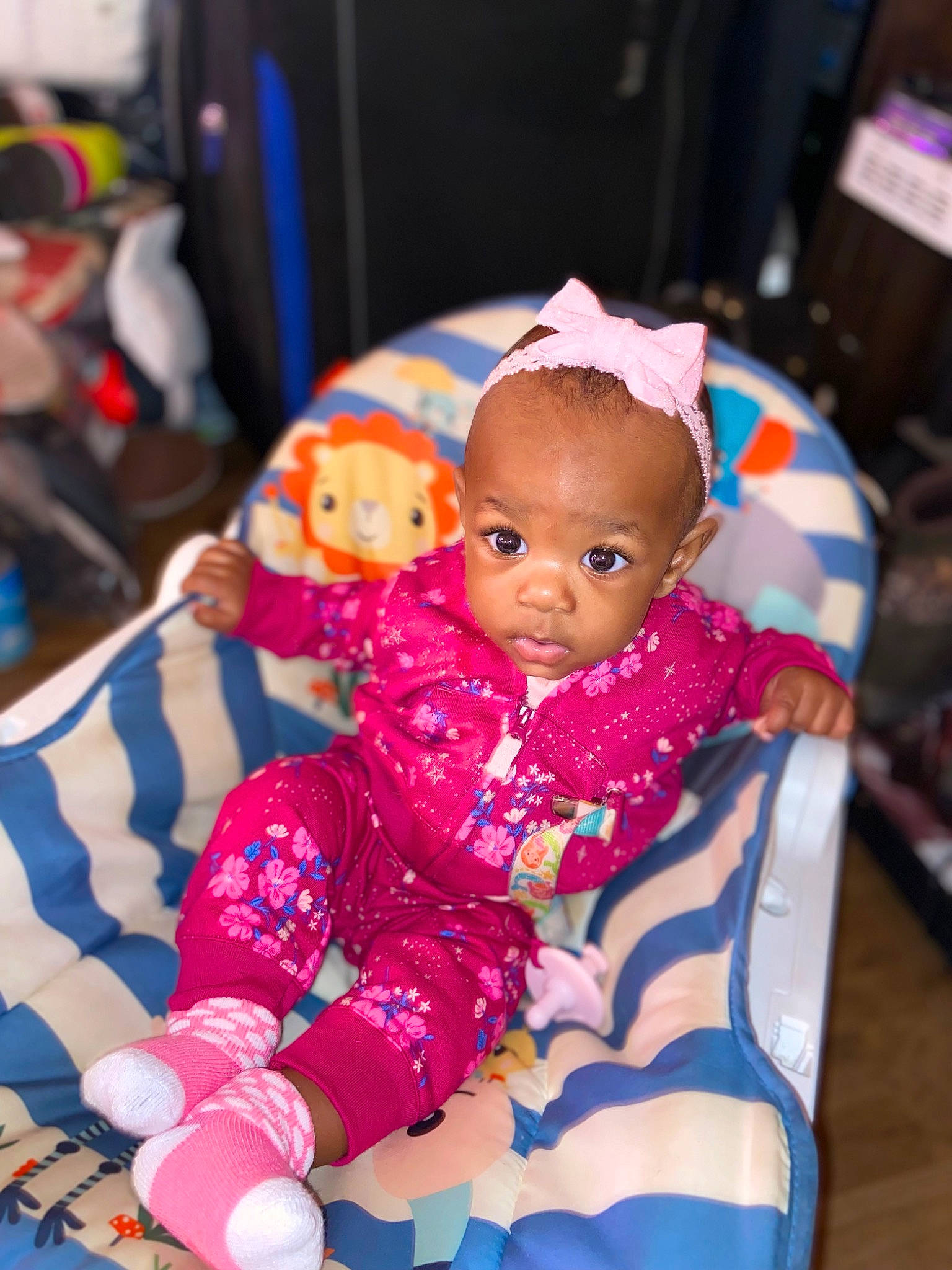 Sevyn joined the competition — help win amazing prizes! baby, baby_products, baby_toddler_clothing, cheek, child, christmas, event, fun, happy, leisure, magenta, person, pink, purple, recreation, room, sitting, skin, sock, toddler