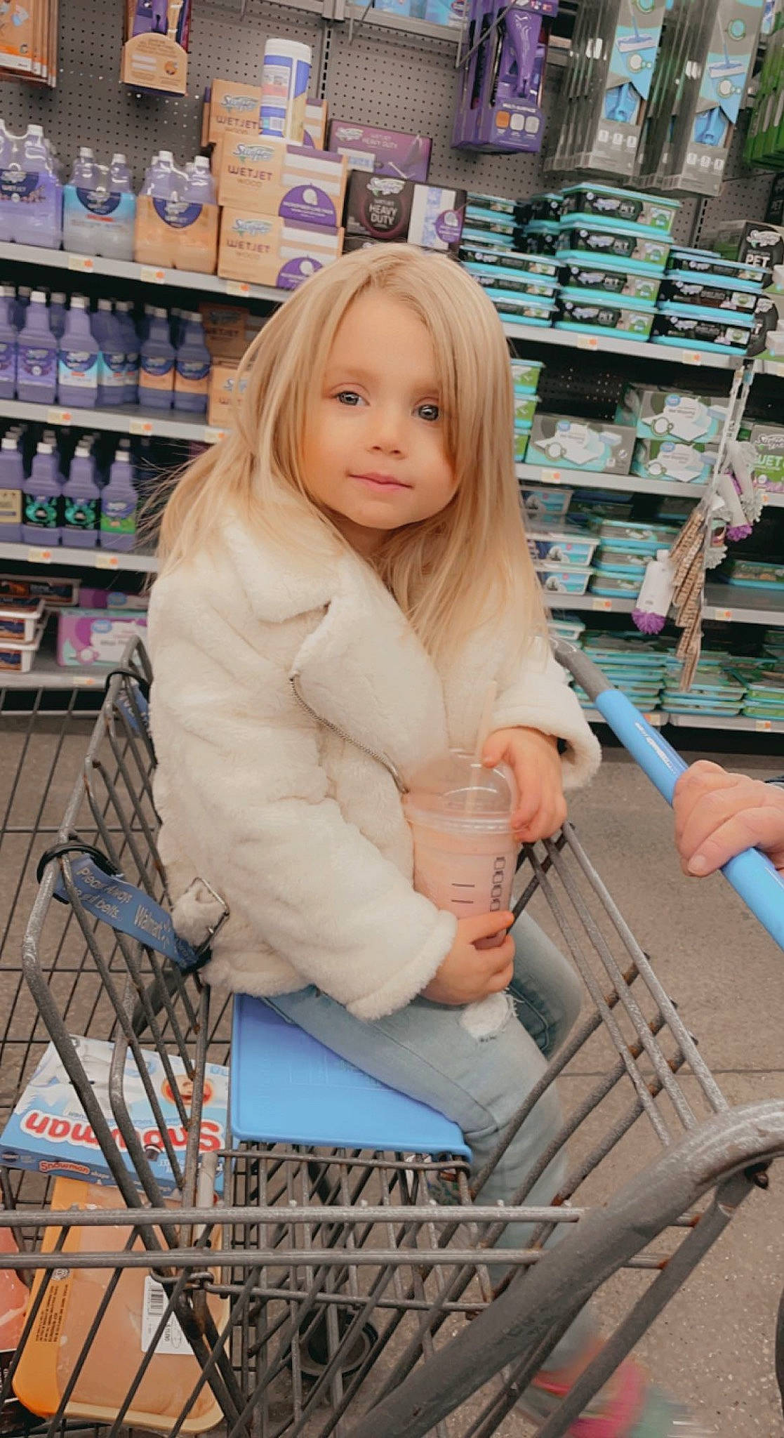 Avalynn is registered to the contest to win money with this photo: beauty, child, customer, electric_blue, fashion_design, fun, grocery_store, hair, happy, human_leg, leisure, person, publication, retail, service, shelf, shopping, shopping_cart, sitting, smile