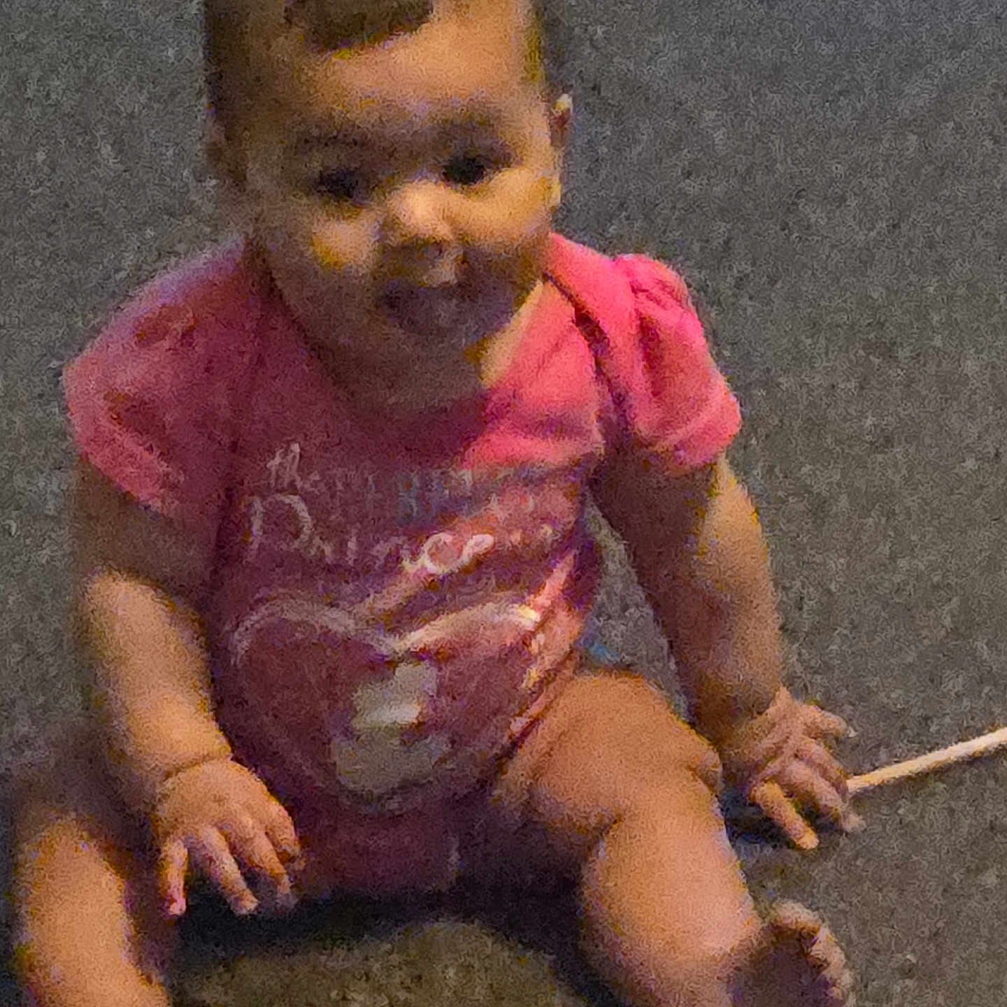 Randvi joined the competition — help win amazing prizes! baby, infant, child, pink_clothing, sitting, carpet, indoor, cute, smiling, young, person, human, chubby_cheeks, short_hair, barefoot, hand, foot, portrait, childhood, casual