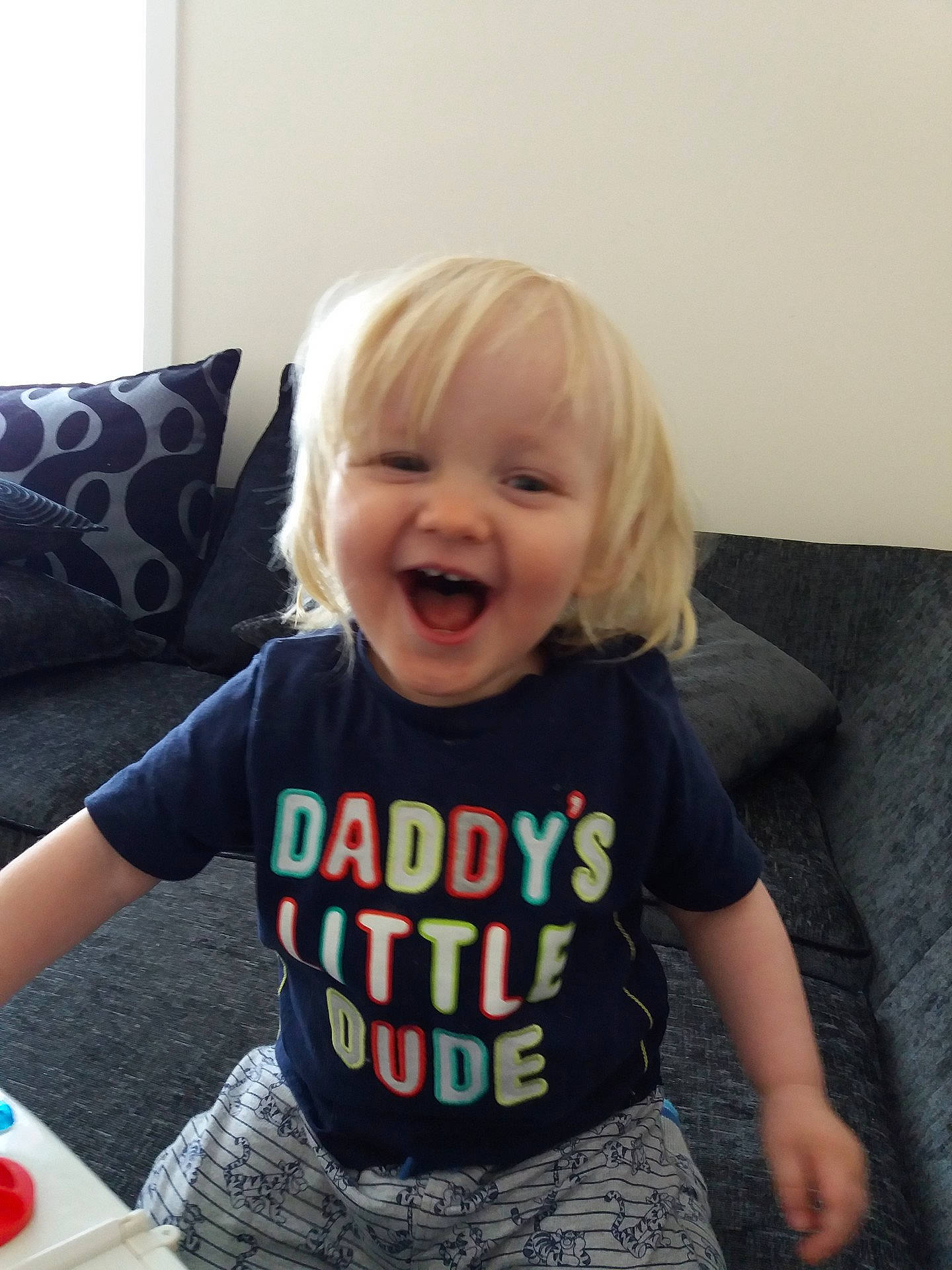 Finley joined the competition — help win amazing prizes! arm, child, day, ear, fun, girl, hair, human_hair_color, person, product, smile, t_shirt, toddler