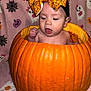 baby, pumpkin, halloween, bow, orange, blanket, ghost, cute, infant, festive, costume, child, holiday, smile, face, foot, decoration, celebration, seasonal, portrait