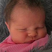 Lyndi joined the competition — help win amazing prizes! newborn, baby, infant, sleeping, pink_blanket, soft_texture, fuzzy, closeup, face, skin, head, child, peaceful, resting, cozy, portrait, indoors, cute, adorable, warm