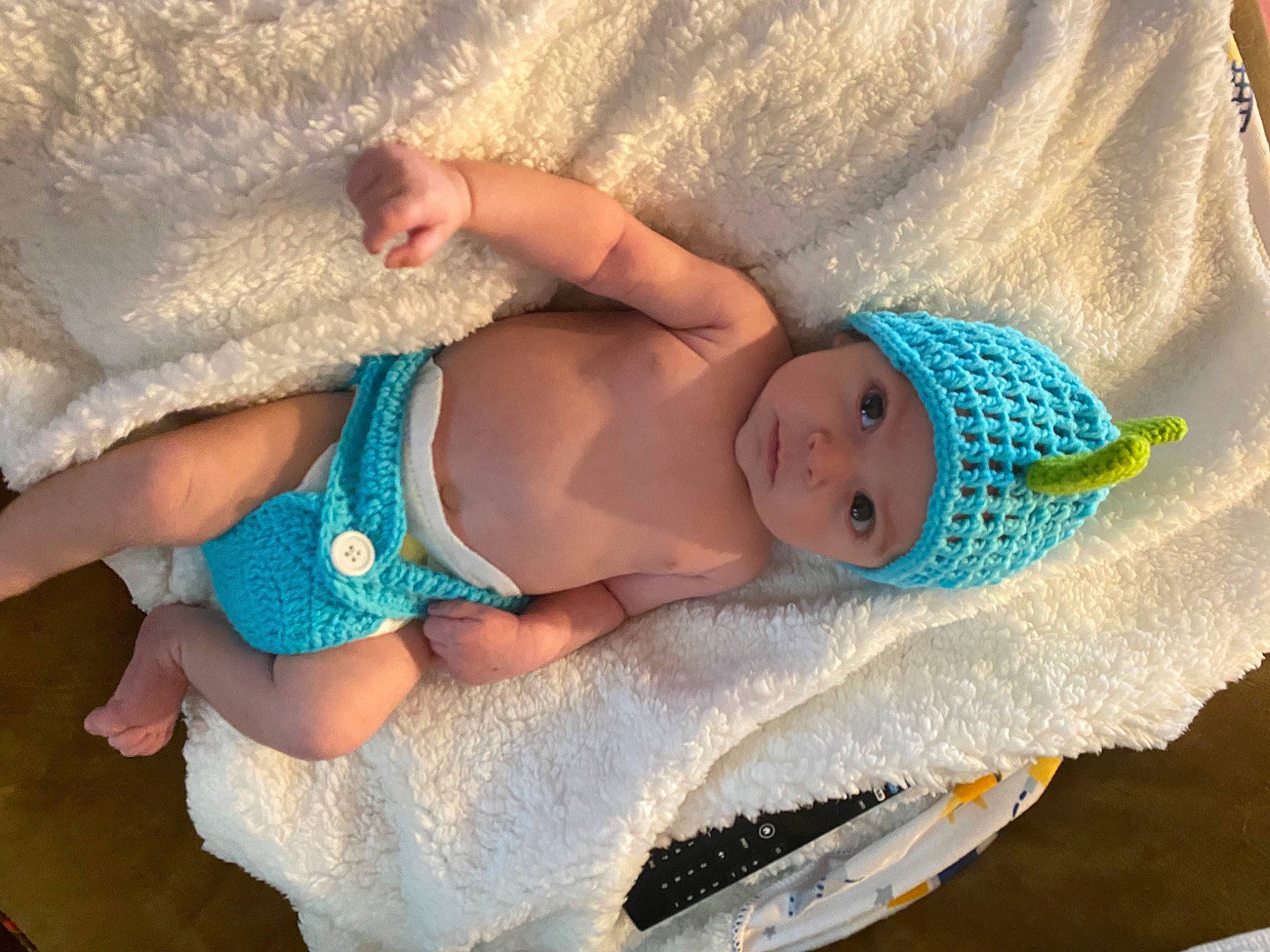 Bodhi joined the competition — help win amazing prizes! abdomen, azure, baby, baby_products, baby_toddler_clothing, chest, child, comfort, diaper, foot, headgear, headwear, human_leg, pattern, person, product, skin, stomach, textile, thigh