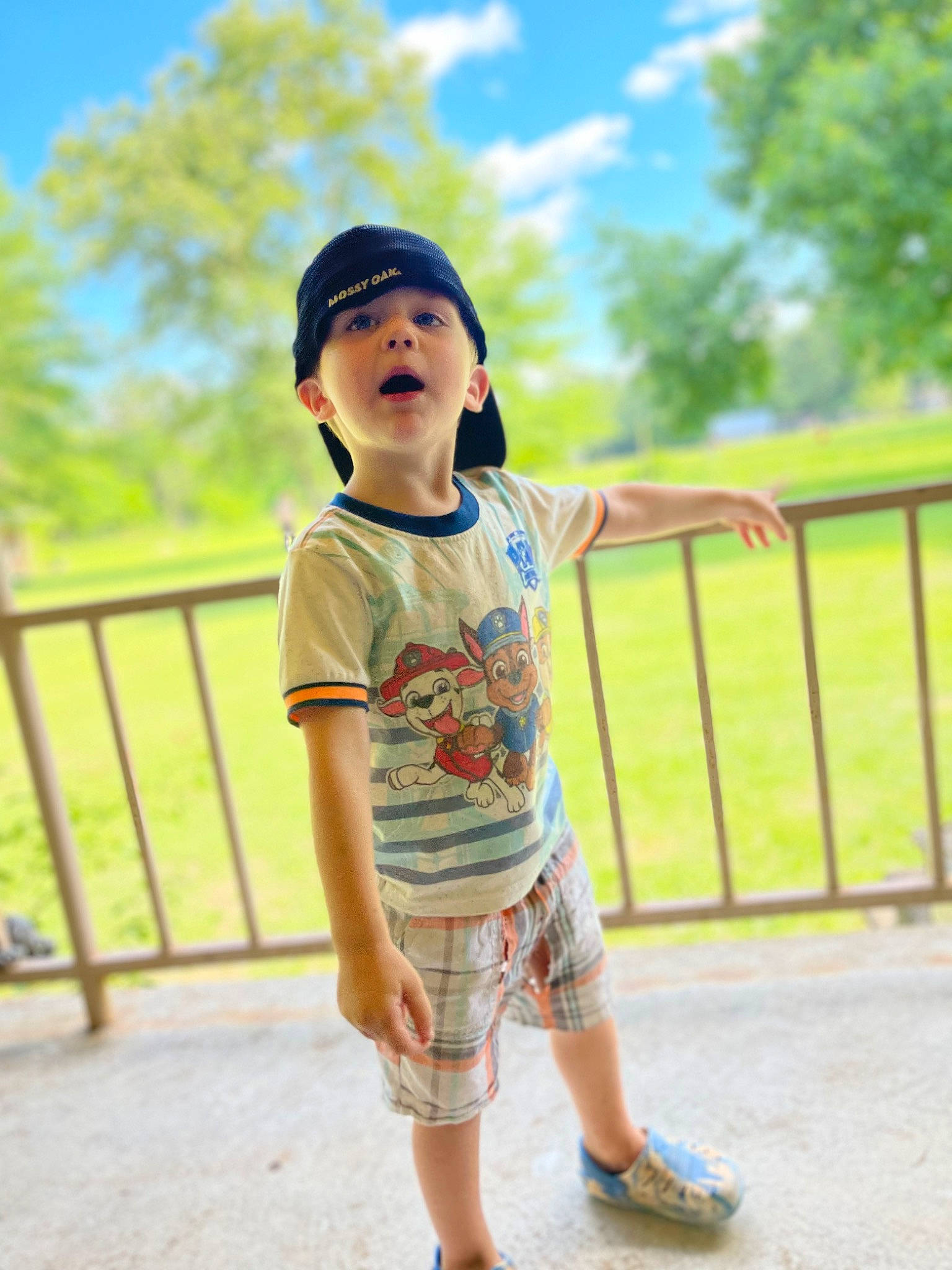 Remington joined the competition — help win amazing prizes! cool, eyewear, face, fun, grass, happy, hat, leaf, leisure, morning, person, plant, recreation, shorts, sky, sleeve, street_fashion, summer, t_shirt, toddler