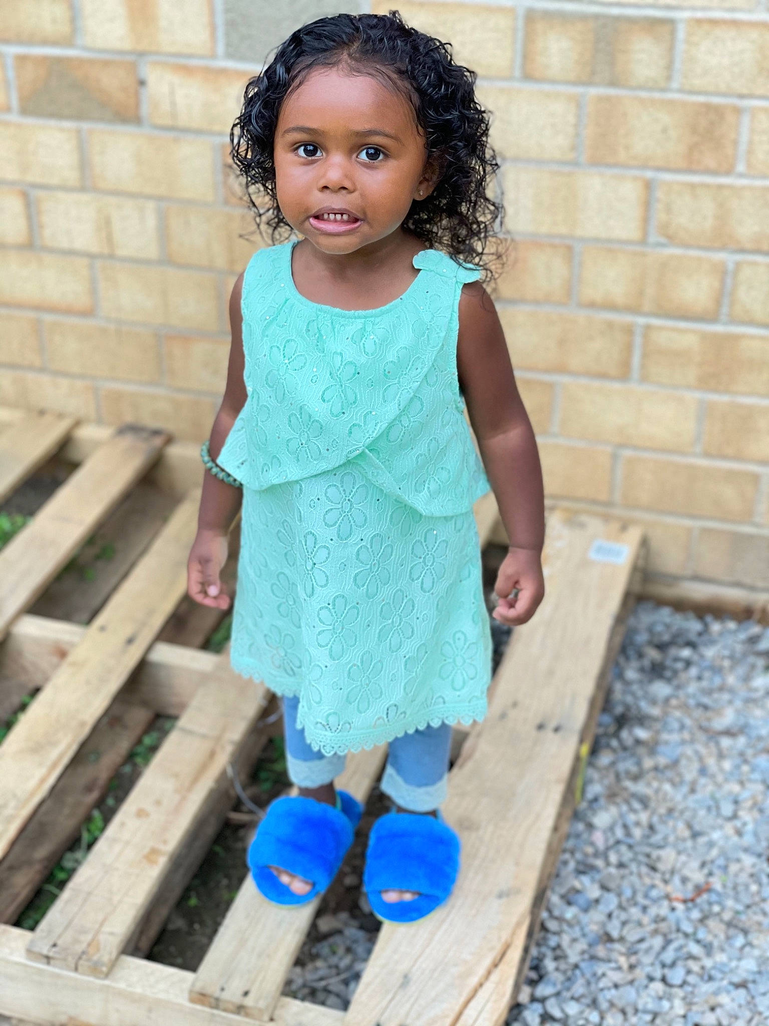 Annalysse joined the competition — help win amazing prizes! arm, baby_toddler_clothing, child, chin, dress, face, hair, hairstyle, happy, head, knee, leg, magenta, pattern, person, sleeve, street_fashion, t_shirt, toddler, waist