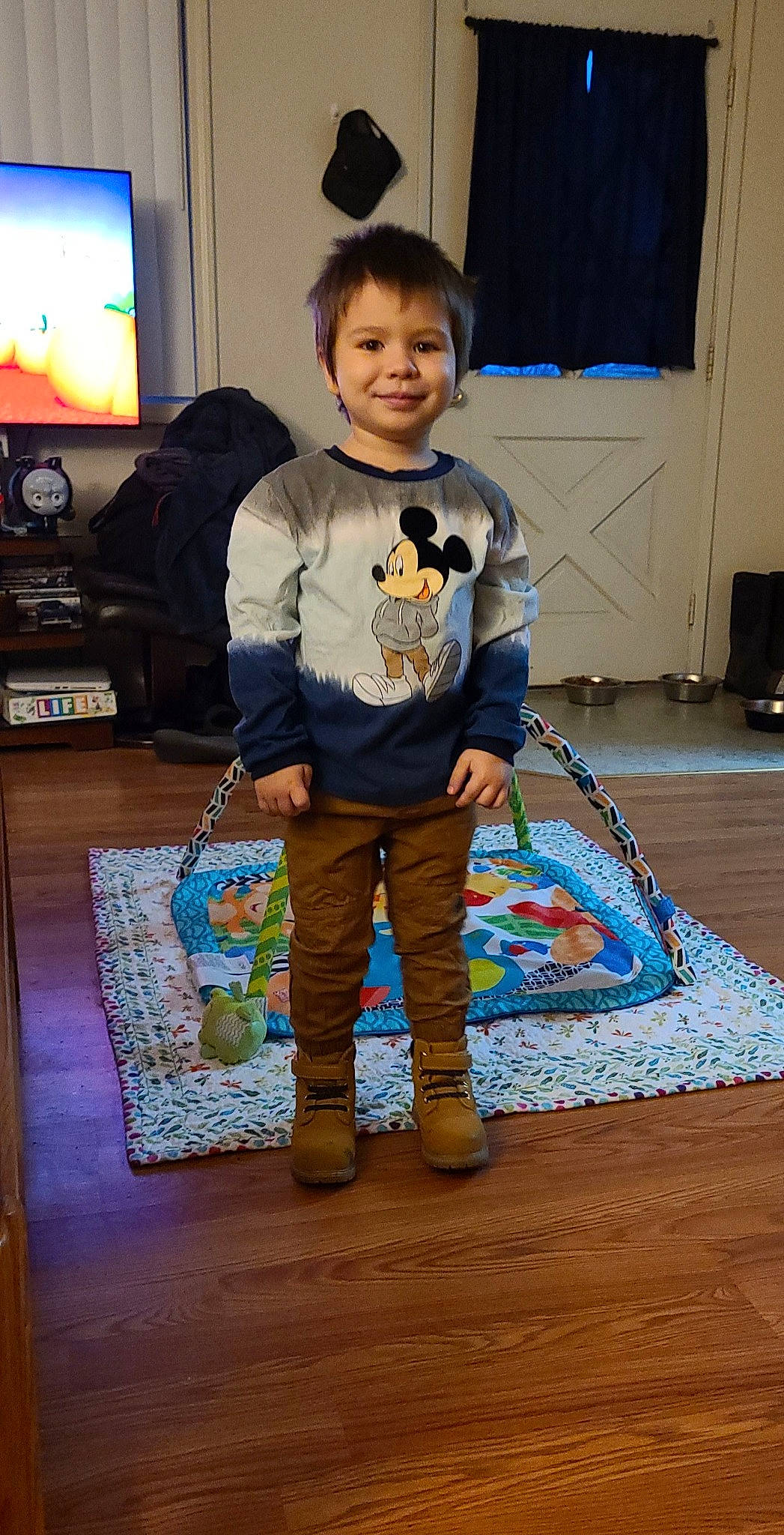 Vinni joined the competition — help win amazing prizes! basket, child, electric_blue, entertainment_center, event, flooring, fun, home_appliance, joy, led_backlit_lcd_display, pattern, person, play, room, sleeve, smile, t_shirt, television, television_set, textile