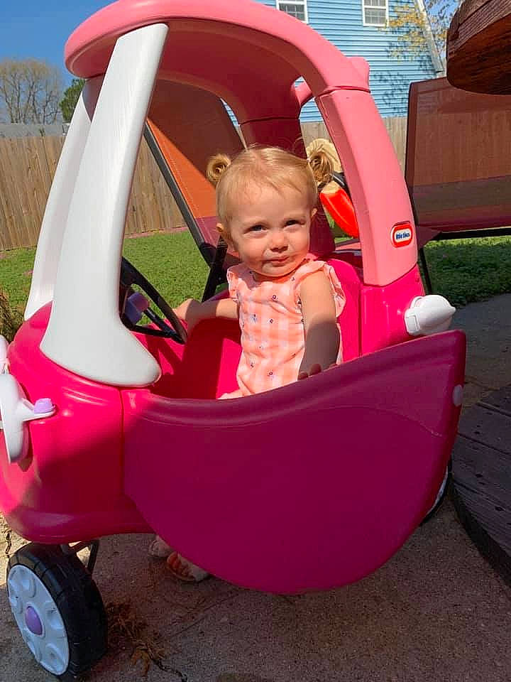 Alaina joined the competition — help win amazing prizes! baby_carriage, baby_products, child, person, pink, play, product, riding_toy, toddler, vehicle