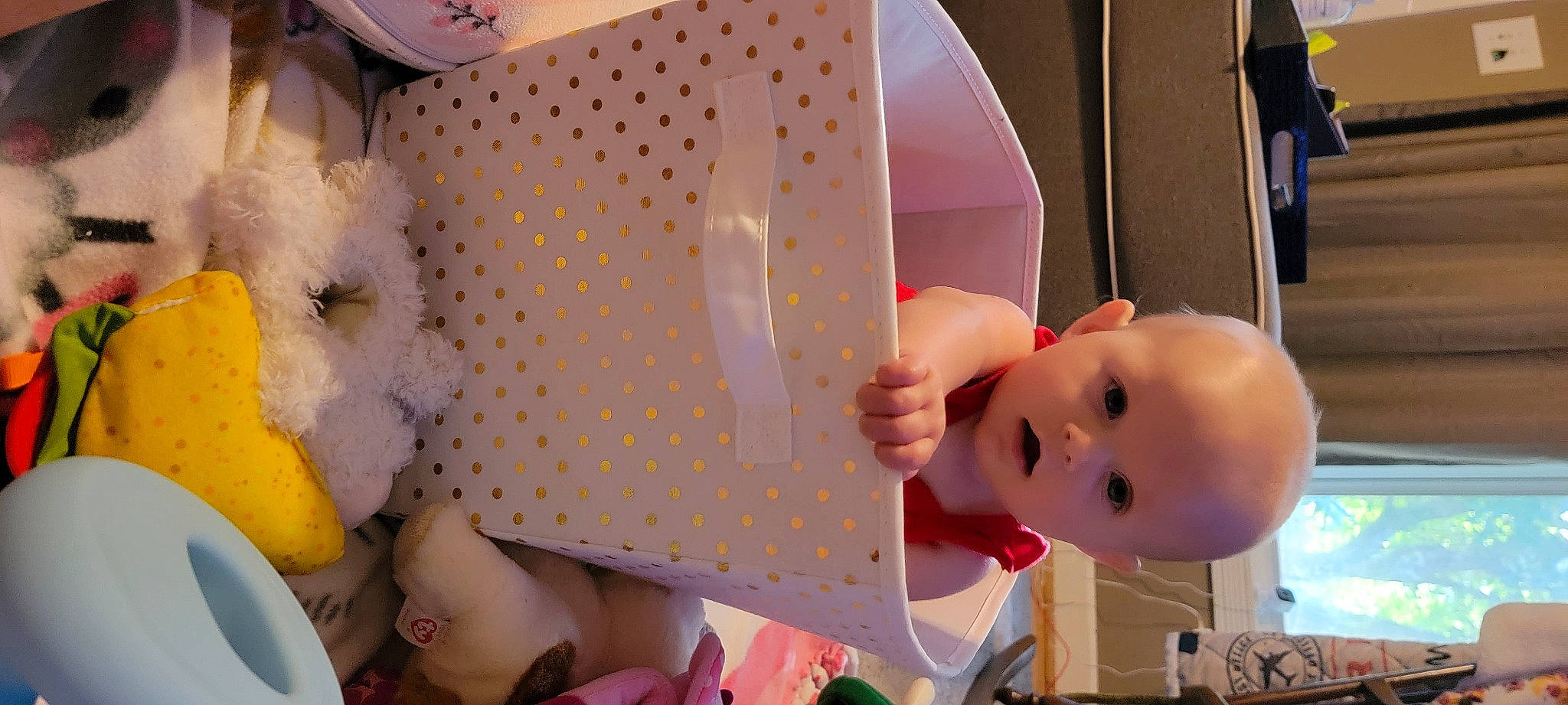 Layla Rae joined the competition — help win amazing prizes! baby, baby_products, child, event, finger, fun, happy, nail, party_supply, pattern, peach, person, pink, product, room, stuffed_toy, sweetness, textile, toddler, toy