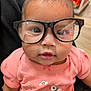 Xenia is registered to the contest to win money with this photo: adorable, baby, big_glasses, child, closeup, cute, expression_neutral, eyeglasses, eyes, face, glasses, hair, head, indoor, infant, panda_print, pink_shirt, portrait, reflection, skin