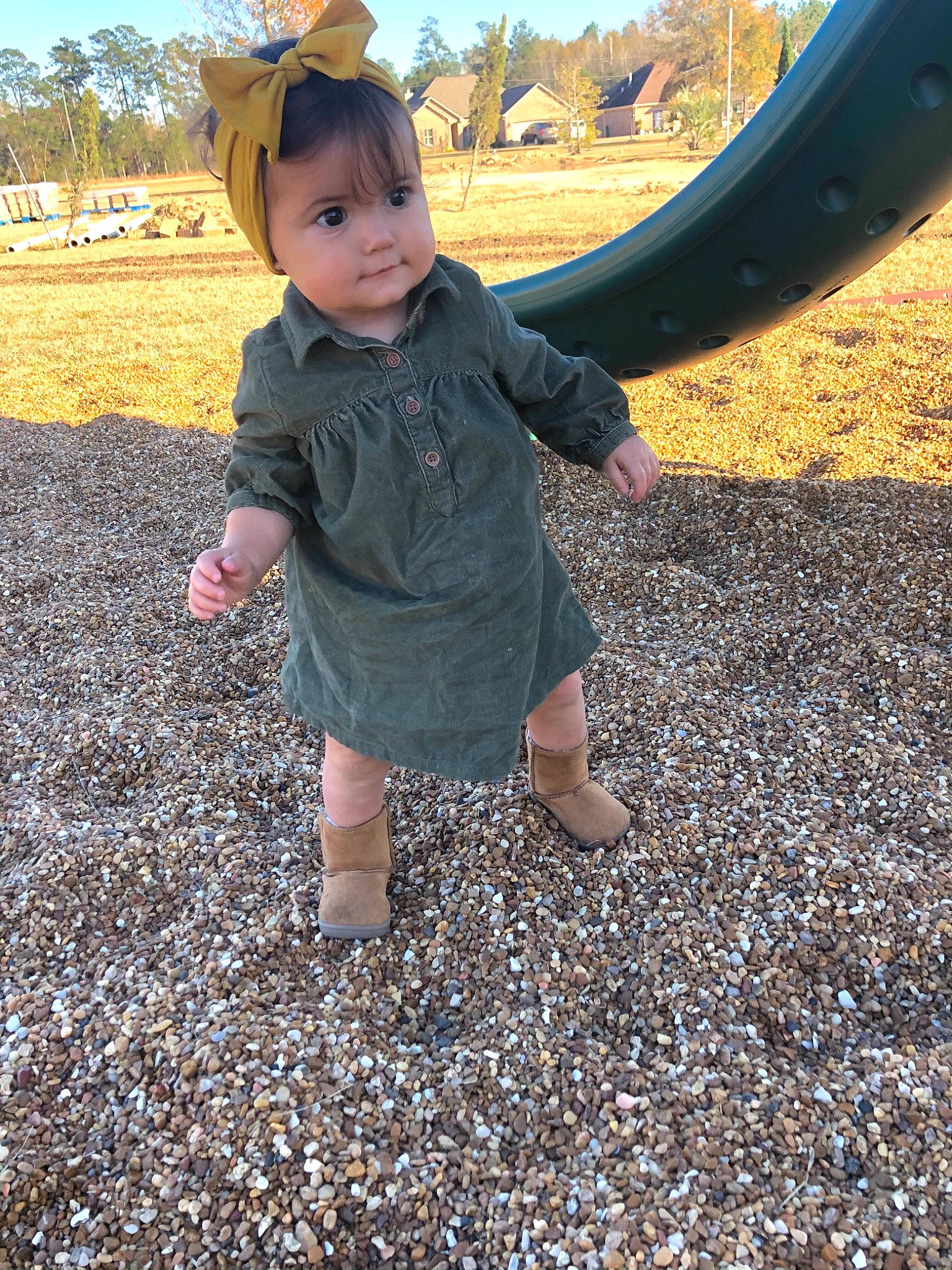 Juliette joined the competition — help win amazing prizes! baby, baby_toddler_clothing, child, chute, foot, leaf, outdoor_play_equipment, pebble, people_in_nature, person, playground, playground_slide, summer, sun_hat, thumb, tints_and_shades, toddler