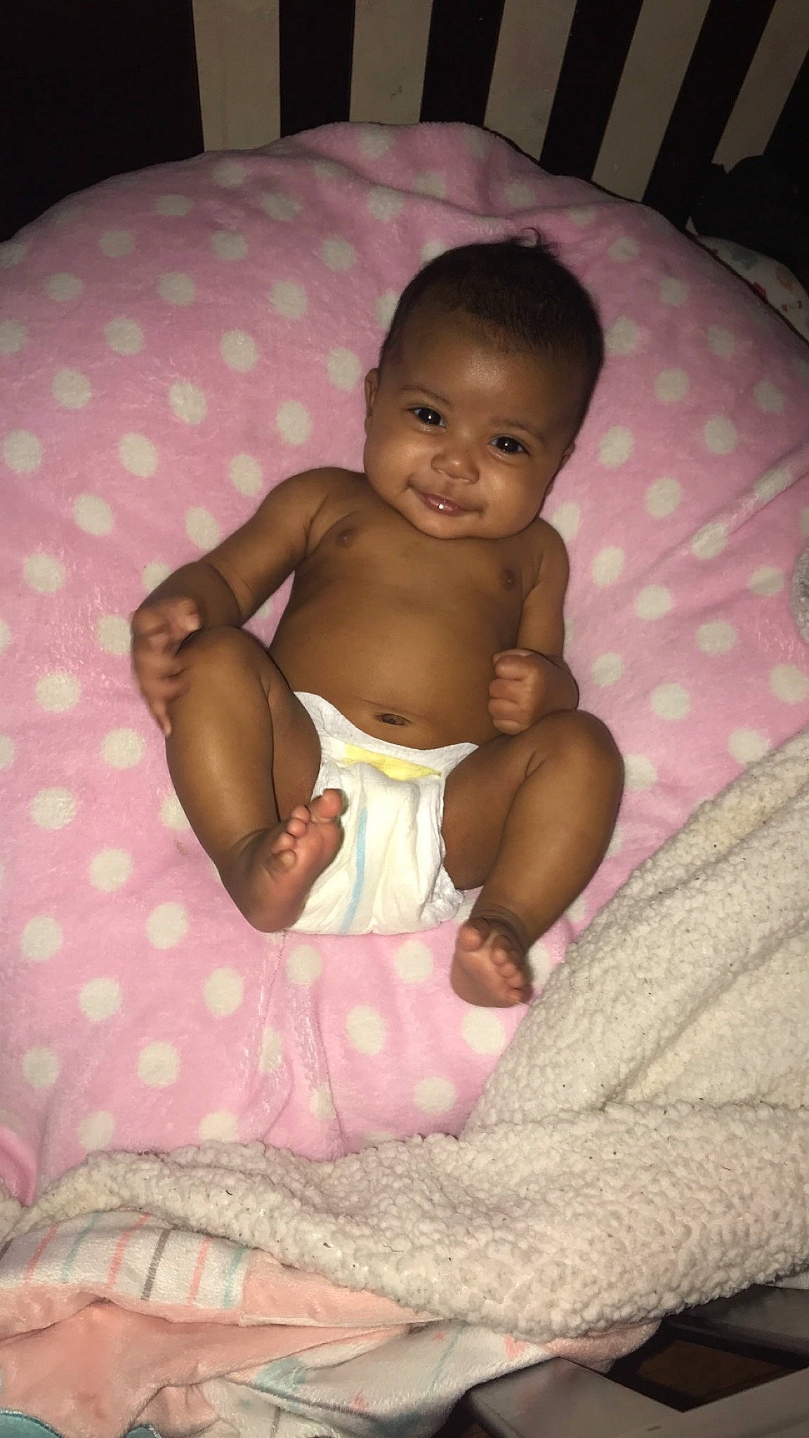 Amerrah joined the competition — help win amazing prizes! baby, cheek, child, joy, linens, mouth, muscle, person, pink, skin, smile, toddler