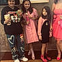 Cora joined the competition — help win amazing prizes! child, children, group, indoors, drink, snack, doll, pink_dress, boots, sneakers, poster, wall, floor, smiling, casual_clothing, long_hair, standing, fashion, happy, portrait
