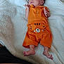 Mateo joined the competition — help win amazing prizes! baby, infant, newborn, orange_outfit, tiger_design, blanket, soft_texture, lying_down, small_hands, bare_feet, curious_expression, indoor, person, cute, child, clothing, portrait, resting, cozy, sleepwear