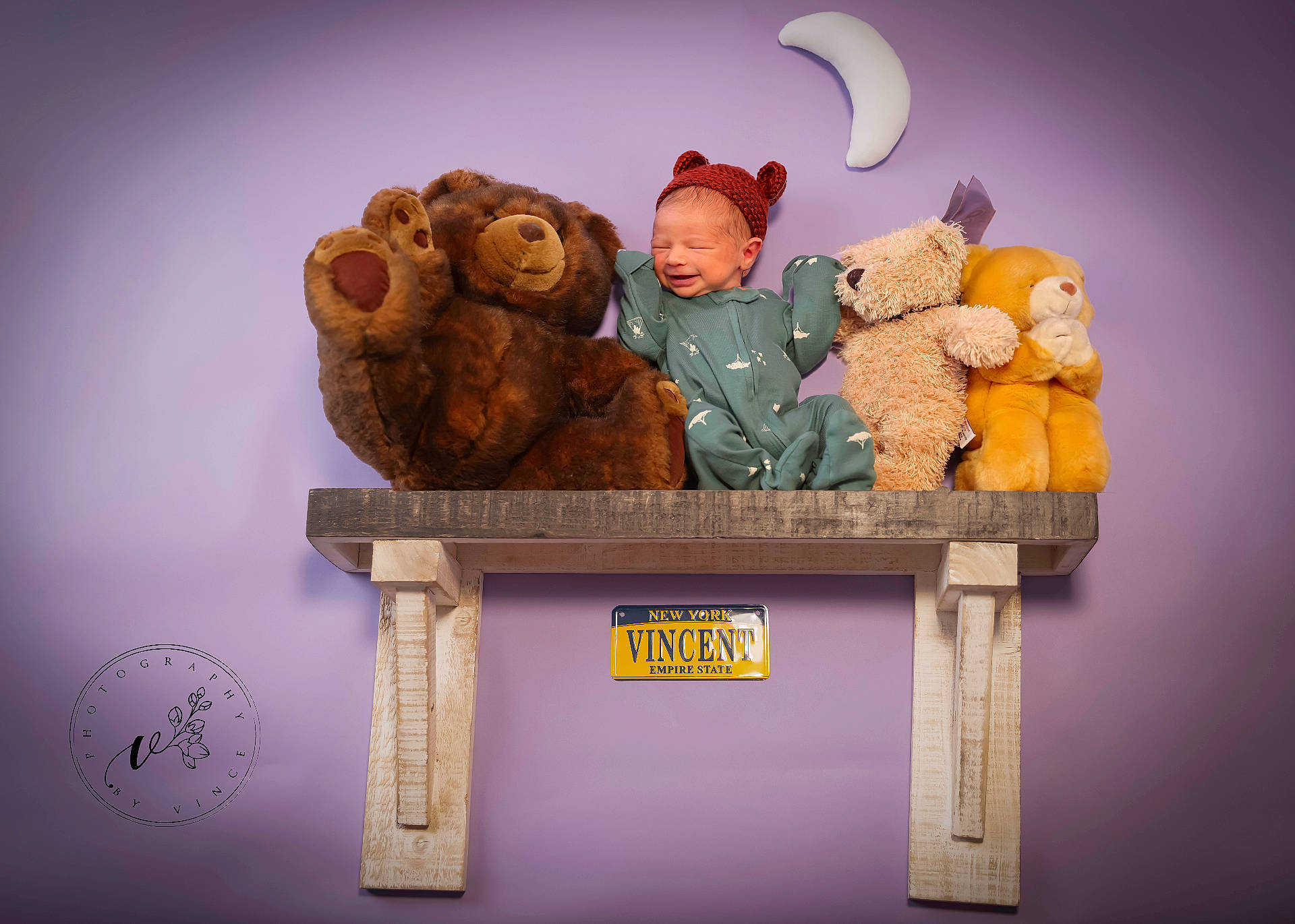 Vincent is registered to the contest to win money with this photo: animal, baby, bear, bed, clothing, couch, face, furniture, hat, head, homedecor, person, photography, plush, portrait, shelf, sleeping, teddybear, toy, wood