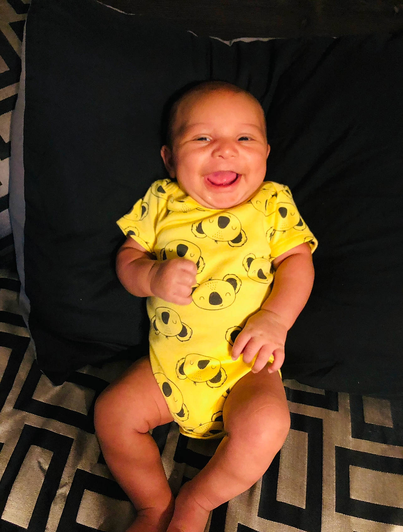 Princeton is registered to the contest to win money with this photo: baby, baby_toddler_clothing, barefoot, cheek, comfort, eye, face, finger, flash_photography, fun, happy, head, joint, joy, knee, mouth, person, skin, sleeve, smile