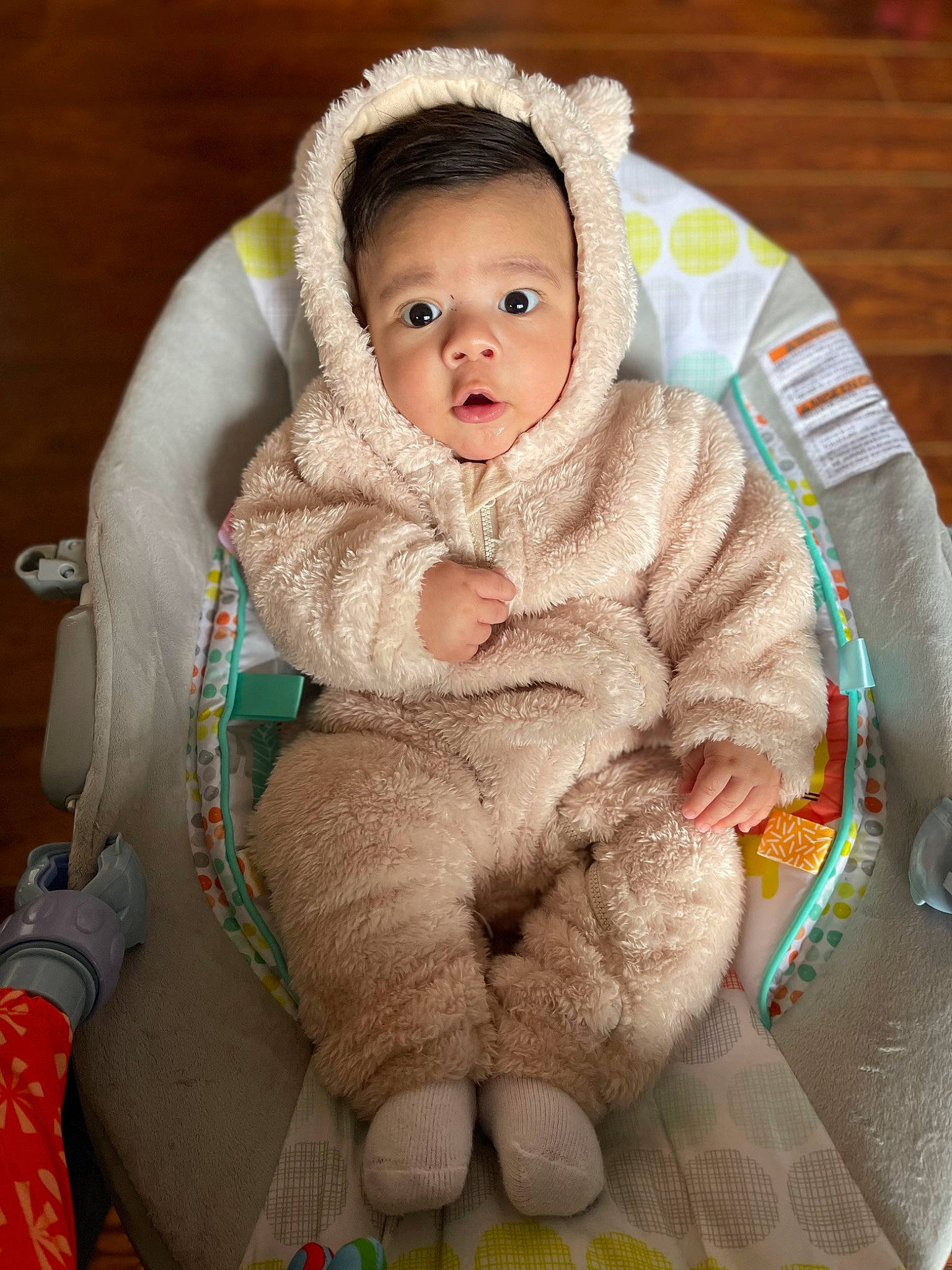 Tristan joined the competition — help win amazing prizes! baby, baby_products, baby_sleeping, baby_toddler_clothing, bib, cheek, child, comfort, eye, fashion_accessory, fur, human_body, linens, neck, person, sitting, skin, sleeve, toddler, wool