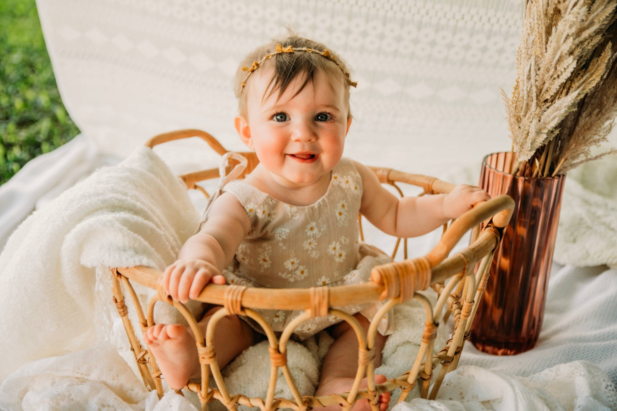 Darcy is registered to the contest to win money with this photo: baby, baby_toddler_clothing, beauty, chair, child, comfort, dress, event, fashion_accessory, flash_photography, fun, grass, happy, joy, leisure, pattern, peach, person, sitting, skin