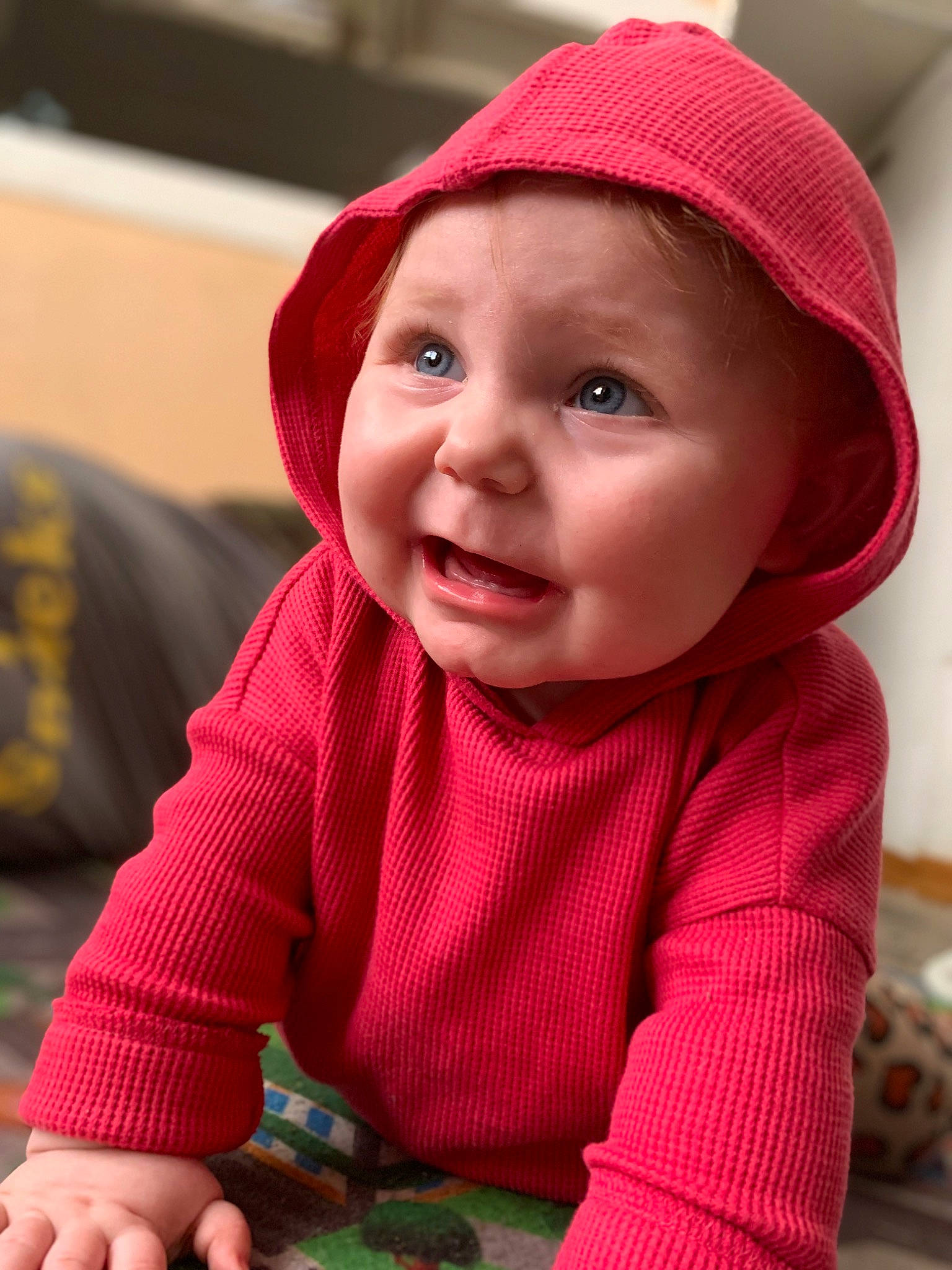 Juniper joined the competition — help win amazing prizes! baby, baby_toddler_clothing, cap, cheek, child, clothing, fun, happy, headgear, headwear, joy, lip, nose, outerwear, pattern, person, pink, red, skin, sleeve