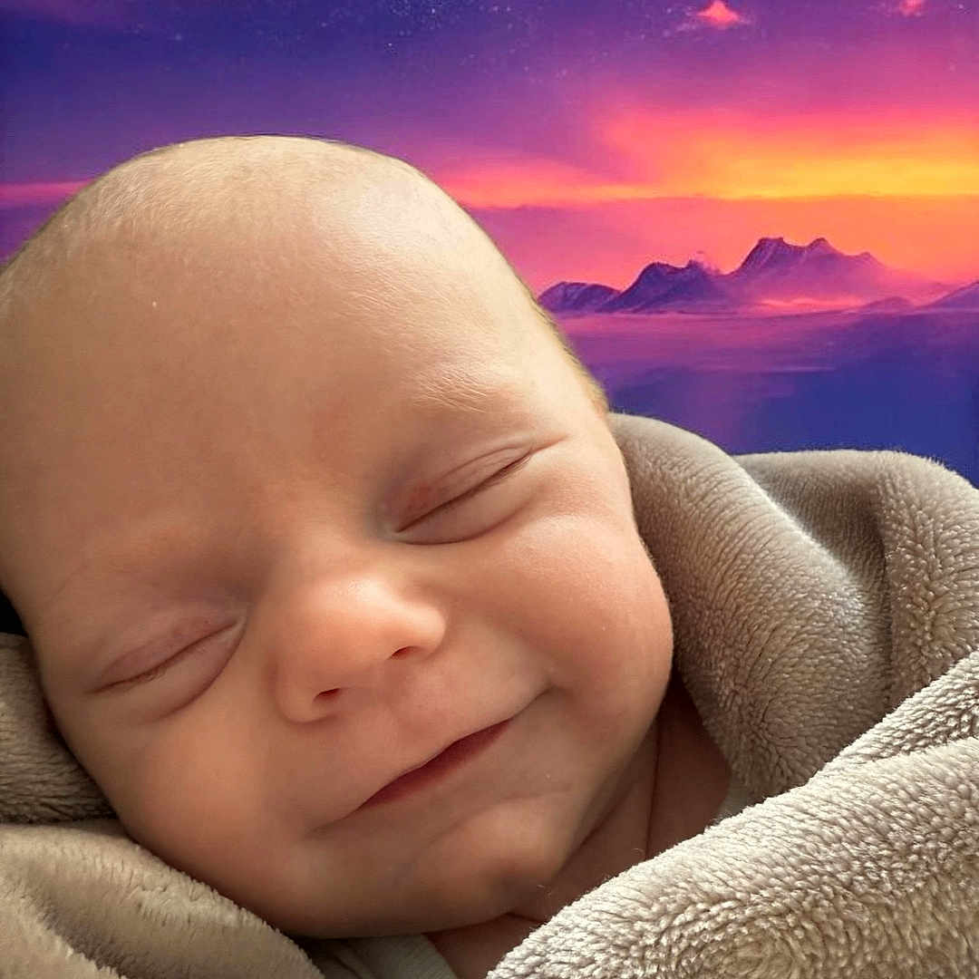 Kaanan joined the competition — help win amazing prizes! baby, background, blanket, closeup, comfort, cozy, expression, face, head, infant, newborn, peaceful, portrait, scenery, skin, sleeping, smiling, soft, warm, wrapped