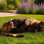Bianca participe au concours pour gagner de l'argent avec cette photo : animal, cat, chair, cozy, curling, daytime, flower, fur, garden, grass, greenery, nap, nature, outdoor, paw, peaceful, pet, relaxing, shrub, sunlight