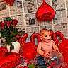 Noah is registered to the contest to win money with this photo: baby, child, infant, smiling, sitting, balloons, heart_balloons, red, roses, flowers, rose_petals, valentines_day, celebration, indoors, newspaper, decorations, portrait, happy, festive, photography