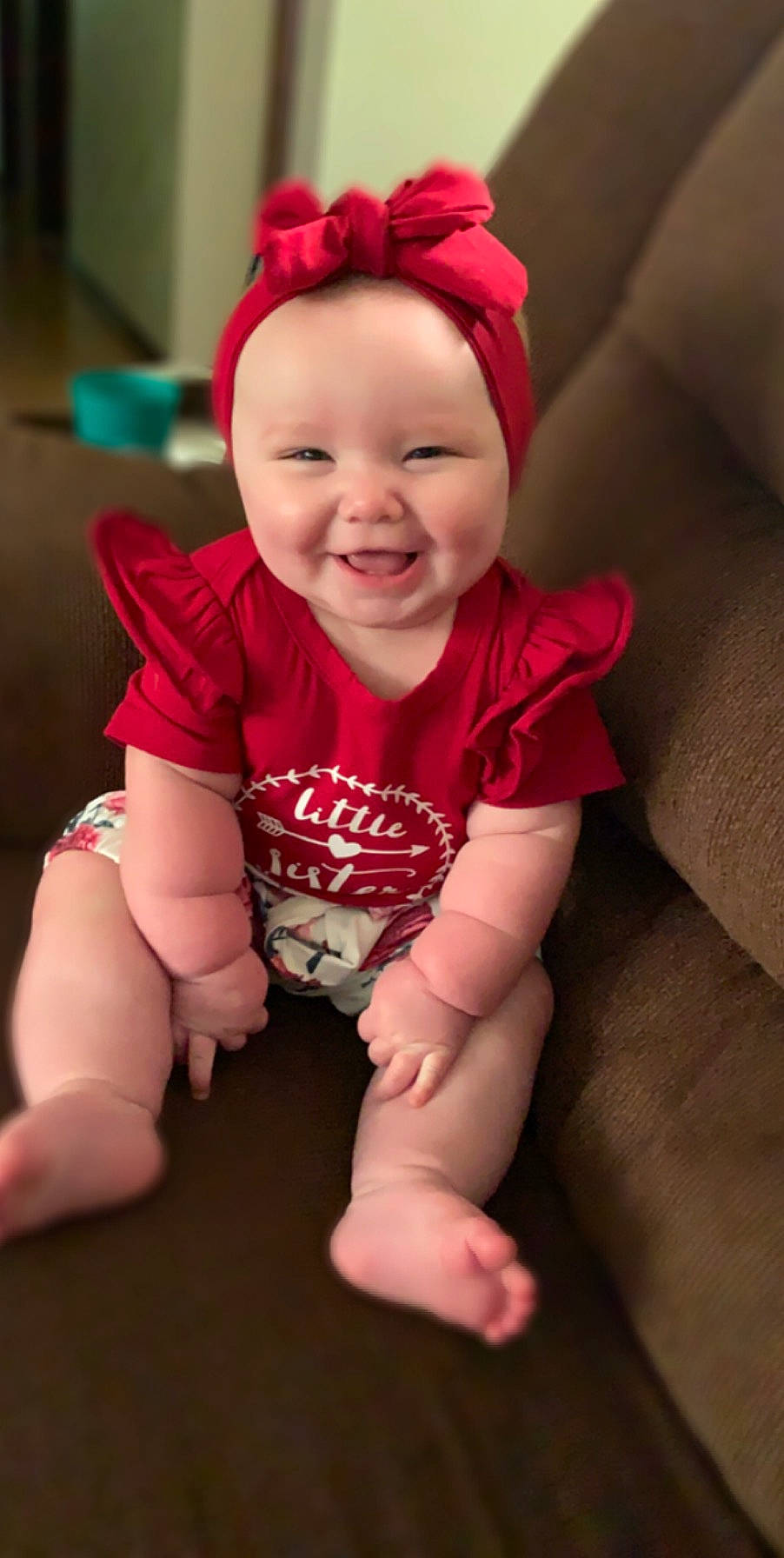 Kendal is registered to the contest to win money with this photo: baby, baby_toddler_clothing, cheek, child, head, headgear, headwear, joy, lip, person, pink, play, skin, smile, toddler