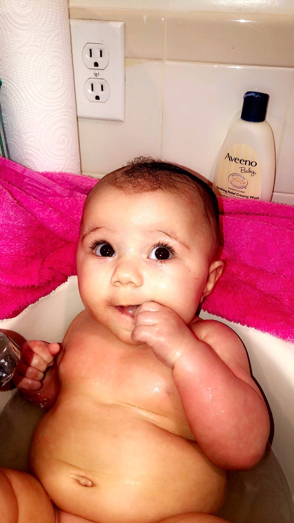 Avery joined the competition — help win amazing prizes! abdomen, baby, bathing, bathtub, black_hair, cheek, child, eyebrow, face, finger, lip, mouth, muscle, nose, person, skin, stomach, thumb, toddler, trunk