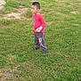 Maël participe au concours pour gagner de l'argent avec cette photo : child, boy, grass, yard, fence, house, outdoor, casual_clothing, red_shirt, grey_pants, sneakers, robot_print, nature, greenery, daylight, standing, curious, young, portrait, rural