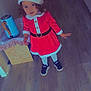 Tayana participe au concours pour gagner de l'argent avec cette photo : child, santa_hat, santa_costume, red_dress, white_tights, sneakers, curly_hair, indoor, hardwood_floor, kettle, small_table, cardboard_box, drawing, heart_belt, hallway, kitchen_cabinet, standing, portrait, holiday, candid