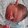 baby, blanket, closeup, cozy, cute, face, hand, hospital_crib, infant, name_tag, newborn, nursery, pacifier, plush_toy, resting, skin, sleeping, soft_toy, star_pattern, wrapped